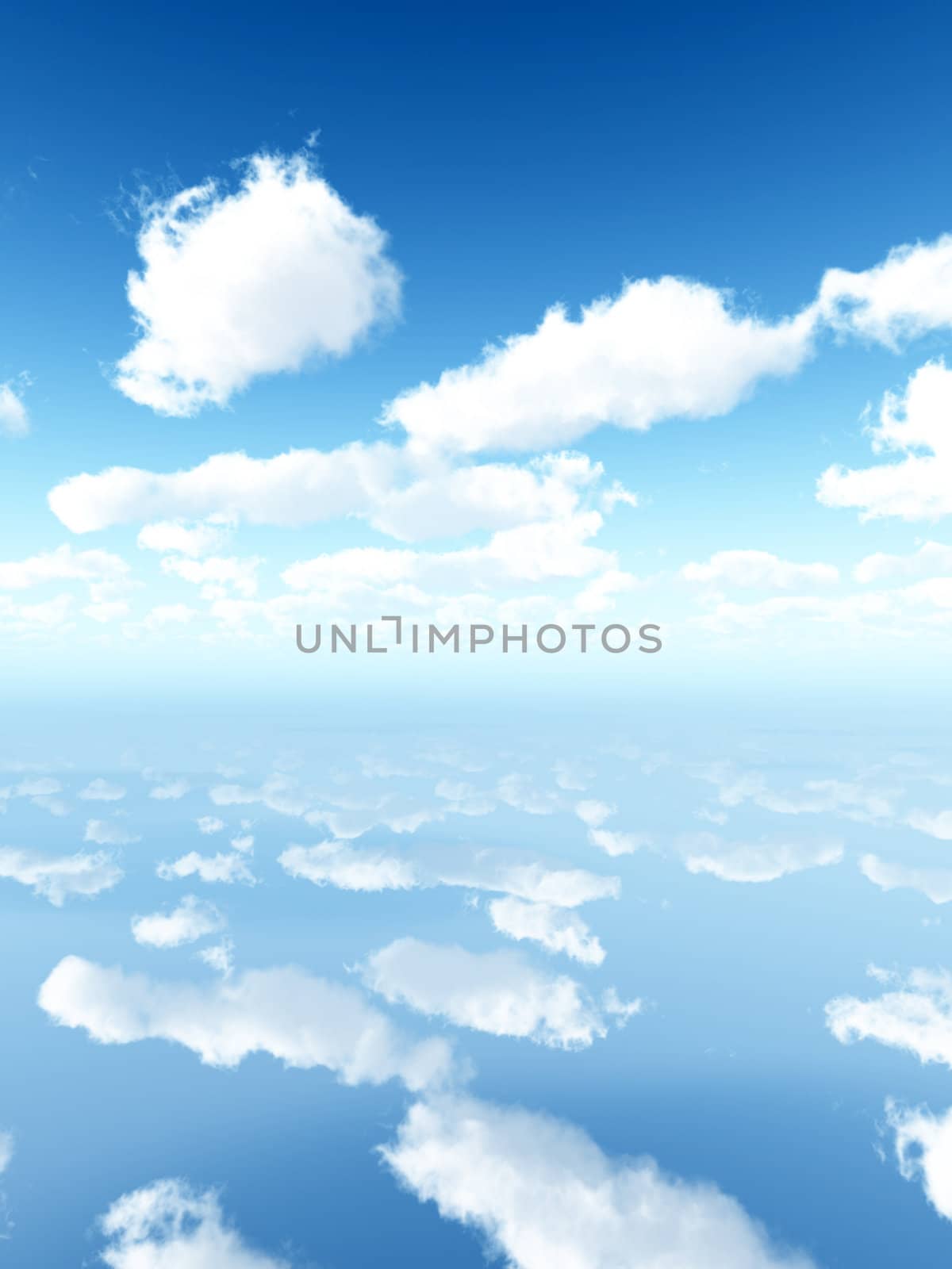 A view of the sky reflected in a surface.
