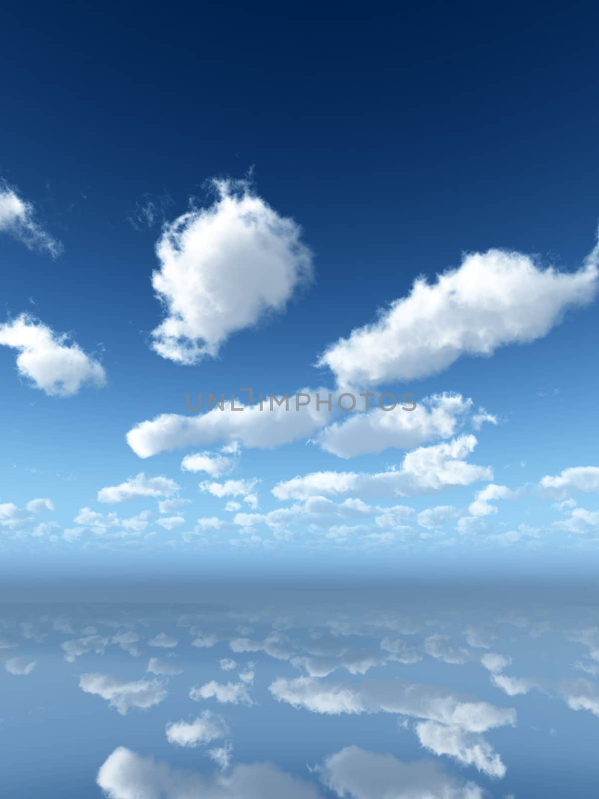 A view of the sky reflected in a surface.
