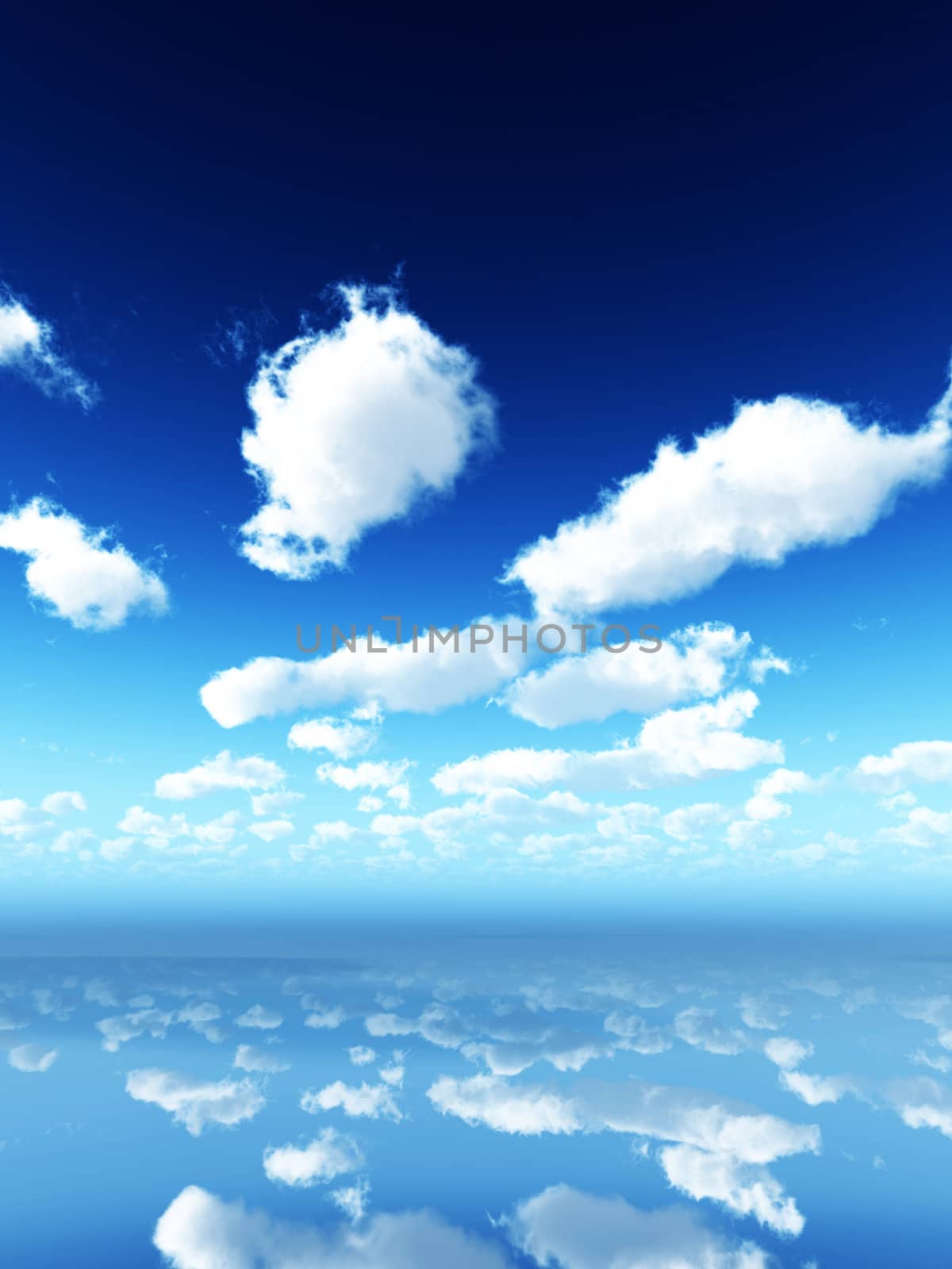 A view of the sky reflected in a surface.
