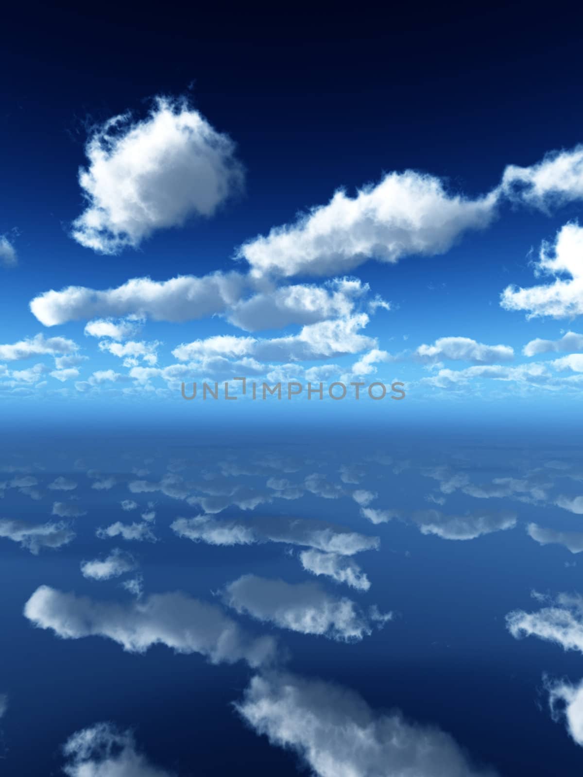 A view of the sky reflected in a surface.
