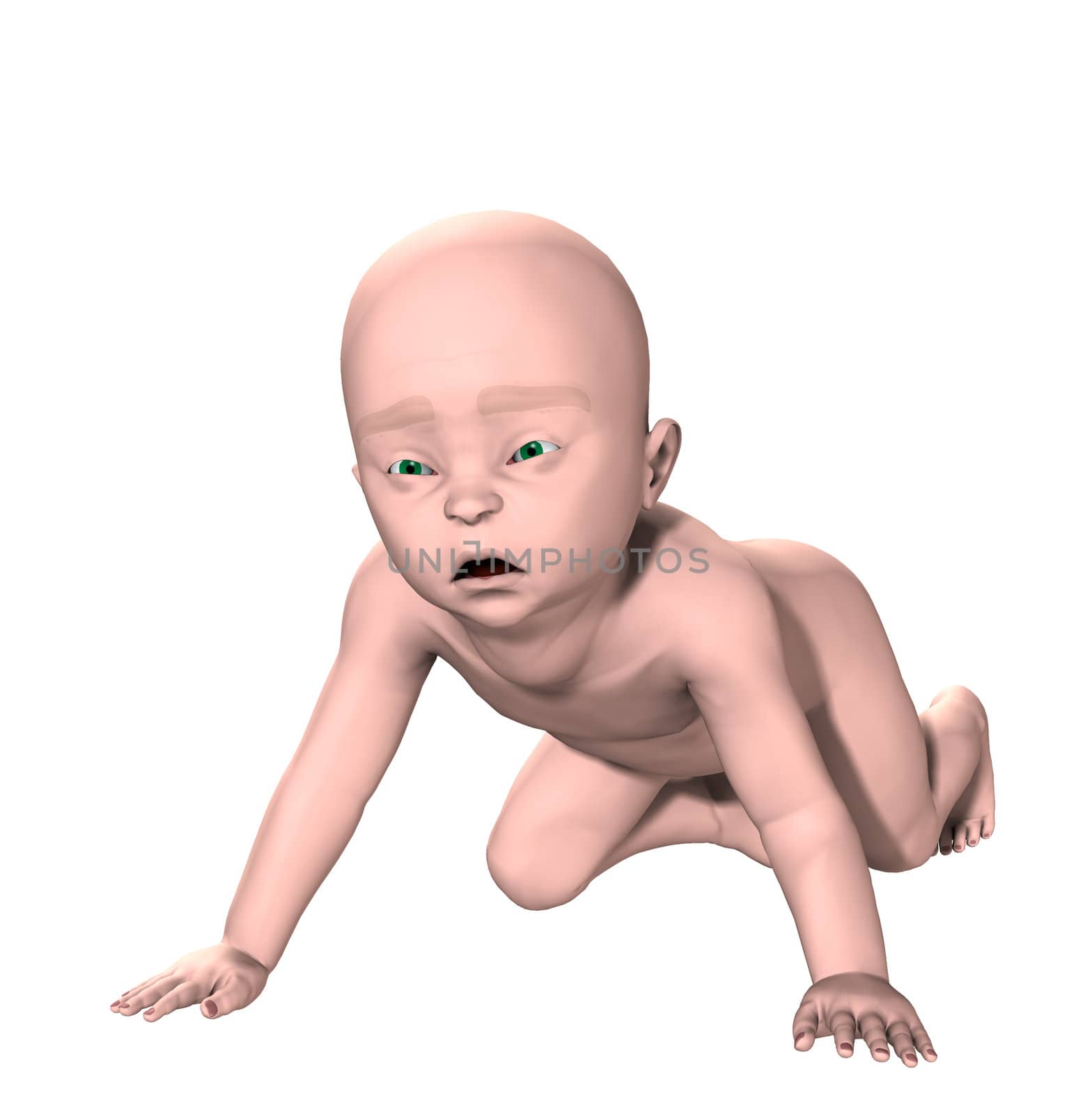 A very sad and unhappy looking crawling baby.
