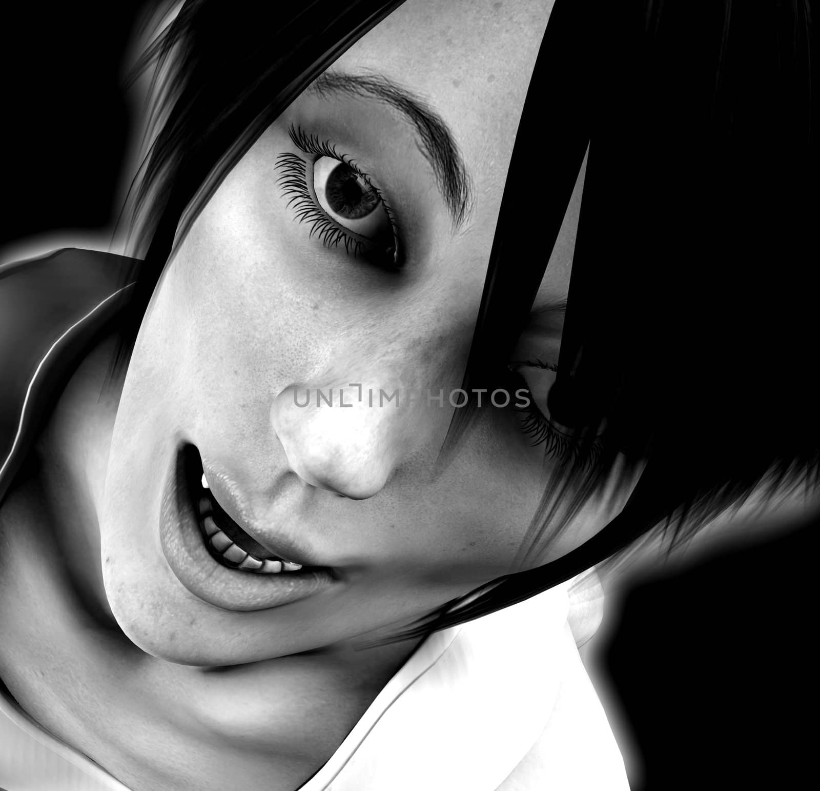 Close up view of a young womens face.