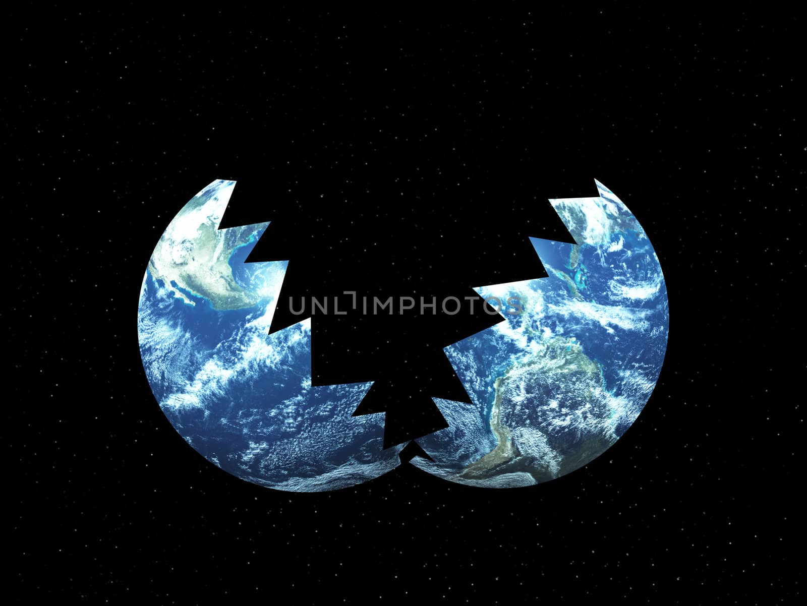 Concept image showing the Earth Split in two.