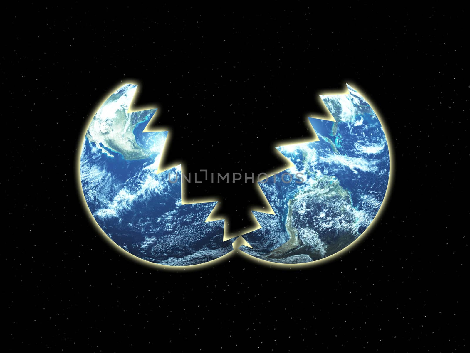 Concept image showing the Earth Split in two.