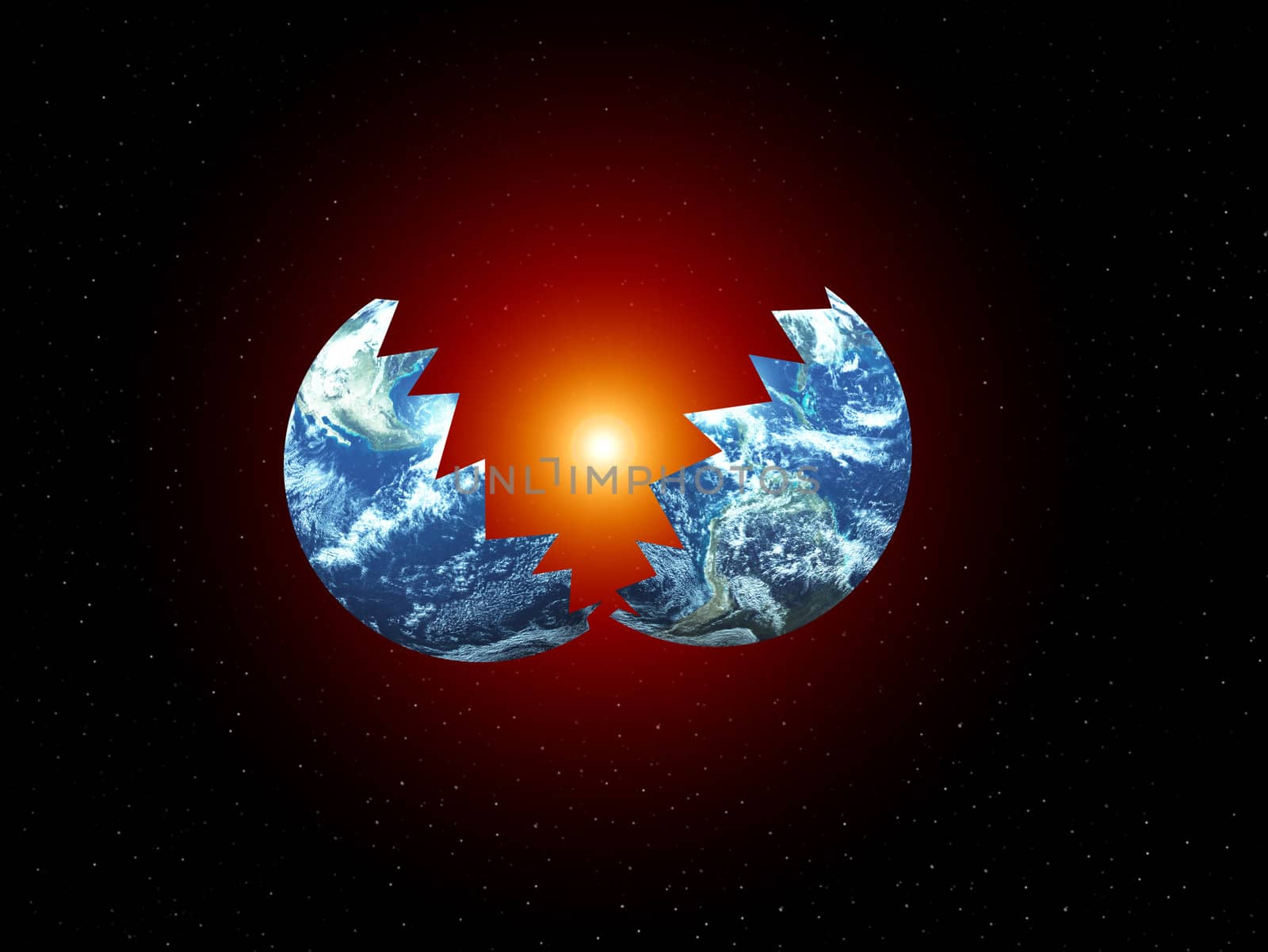 Concept image showing the Earth Split in two.