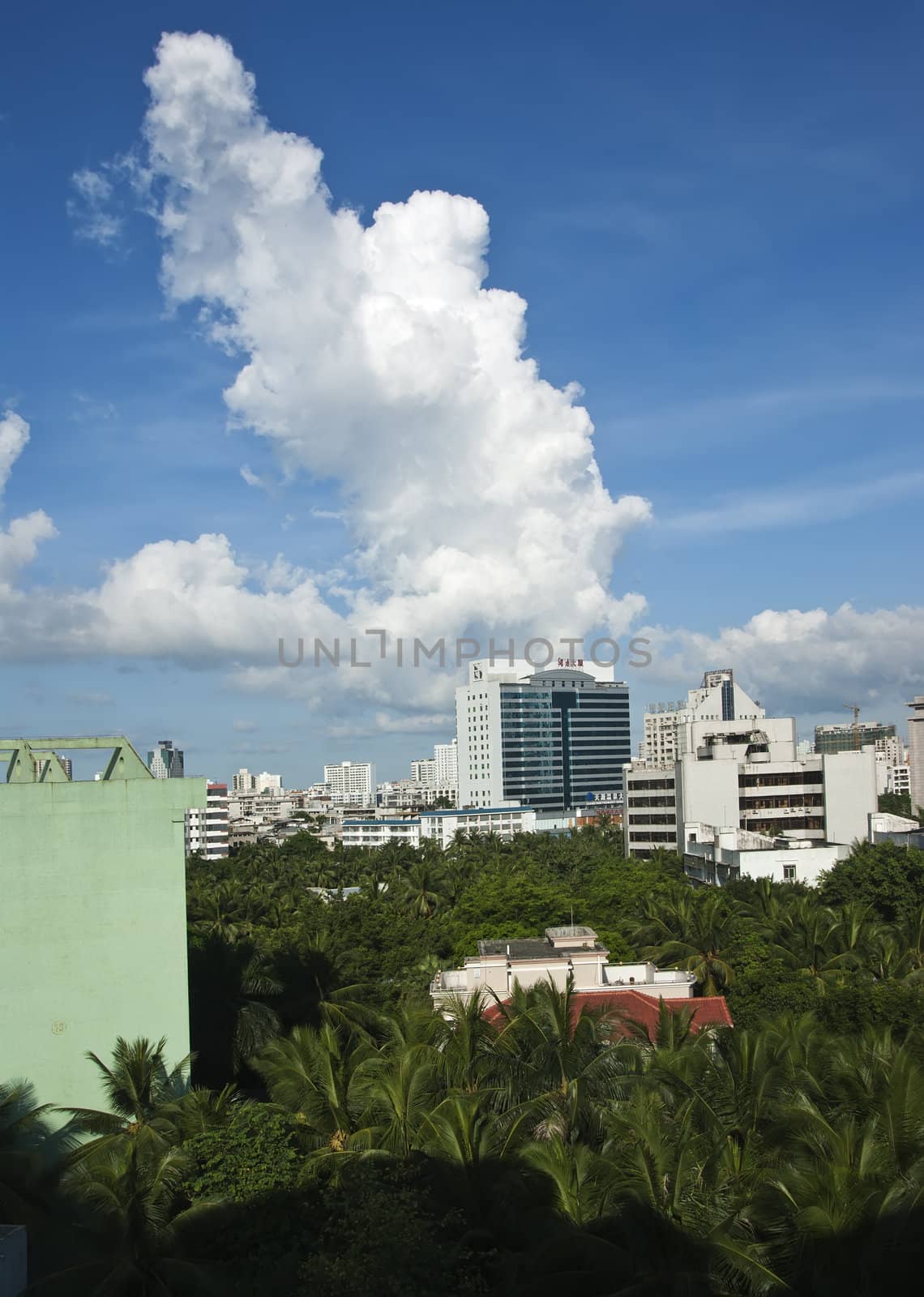 Under the blue sky overlooking the coastal city landscape by xfdly5