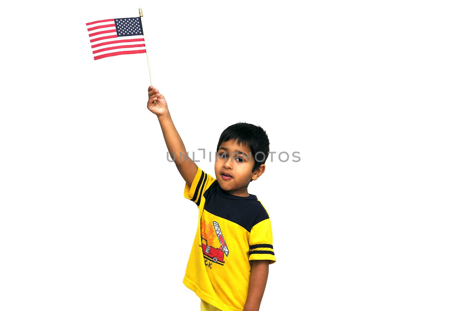 An handsome kid holding an american flag