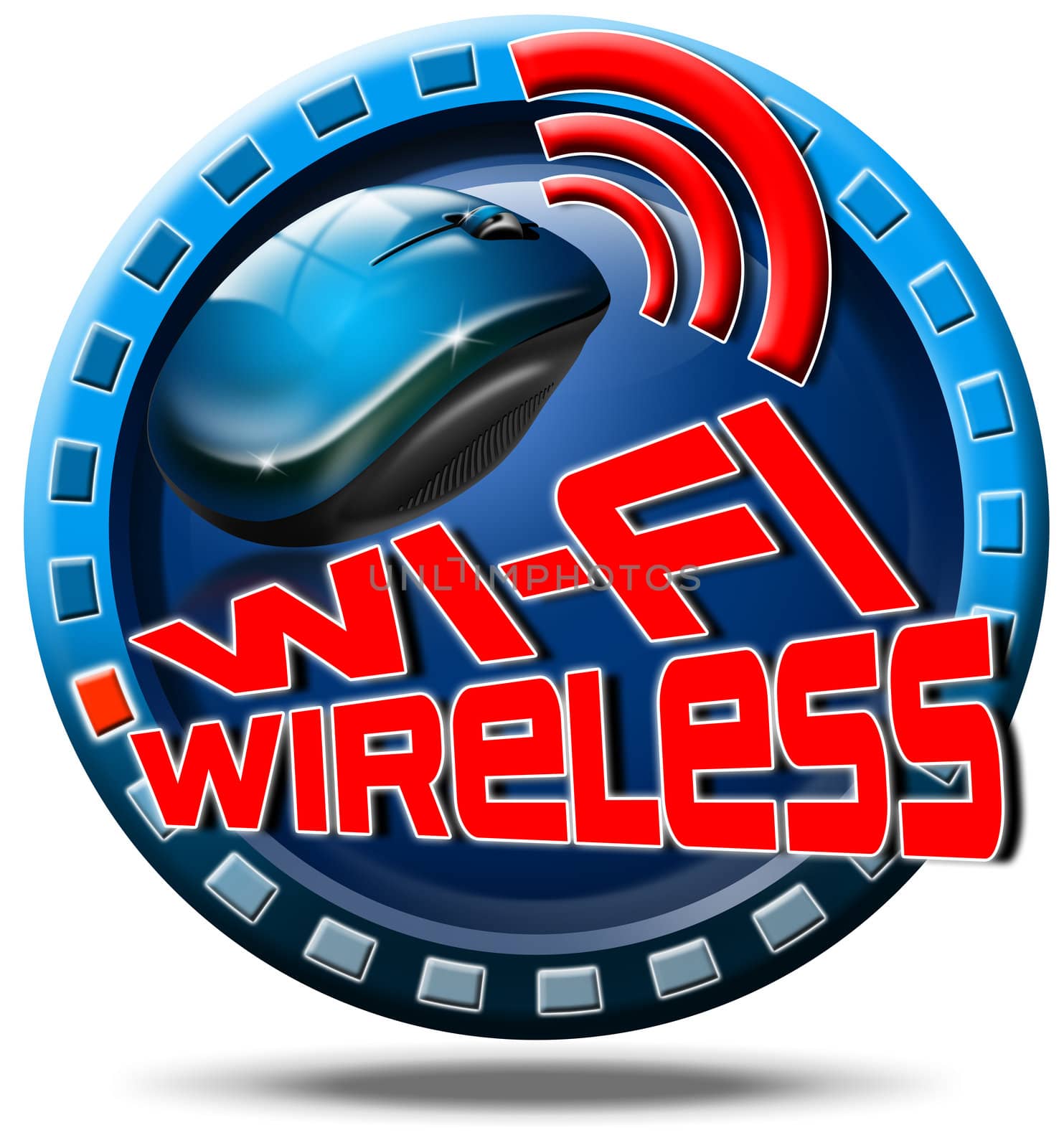 Icon round with red written wi-fi wireless, and mouse