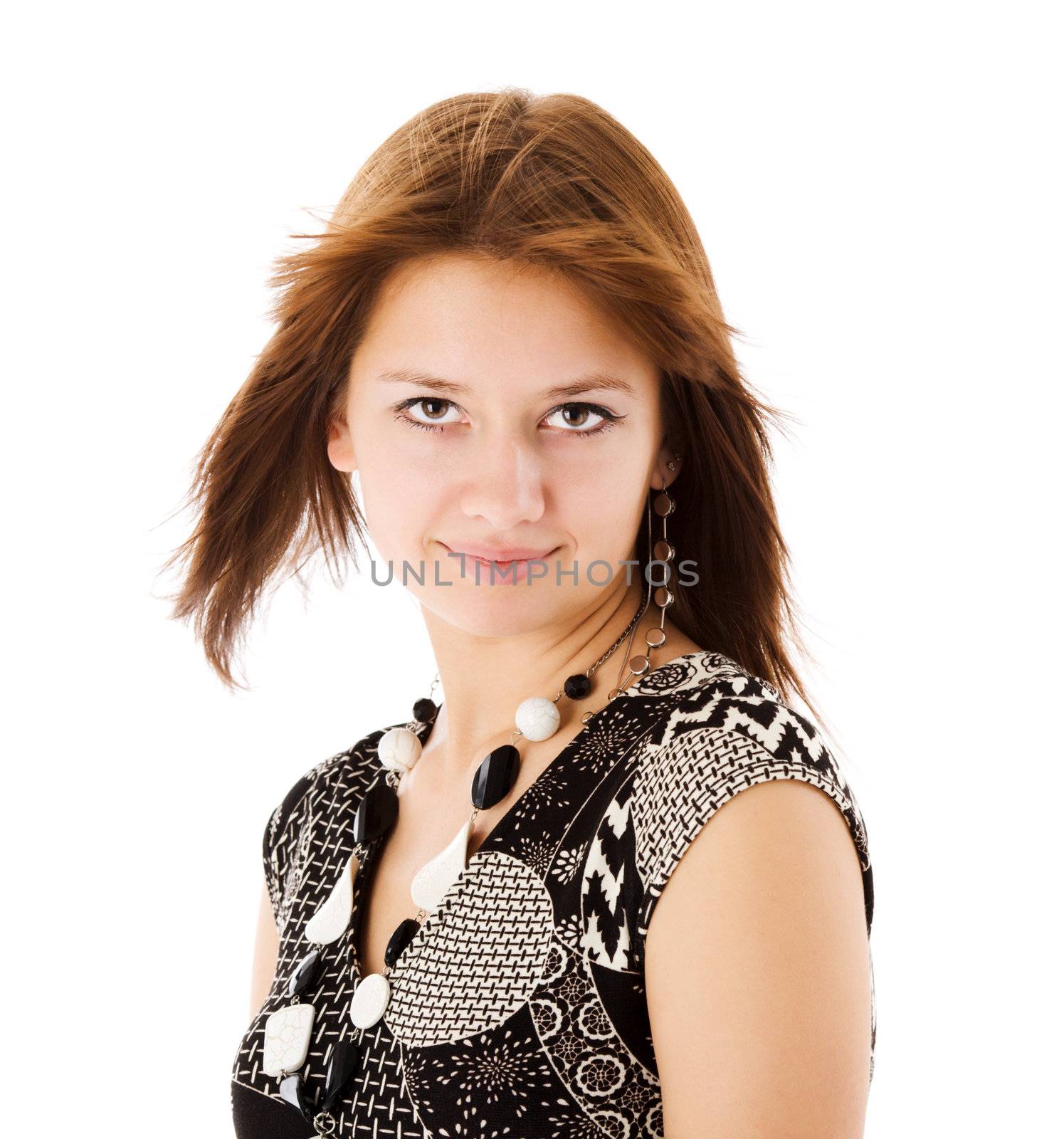 Young beautiful woman portrait isolated on white