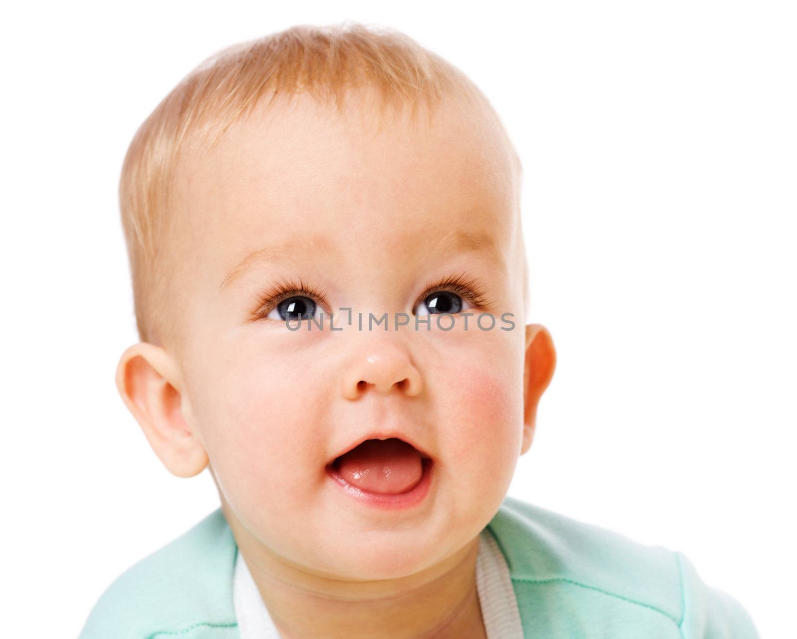 Happy Baby closeup portrait  isolated on white