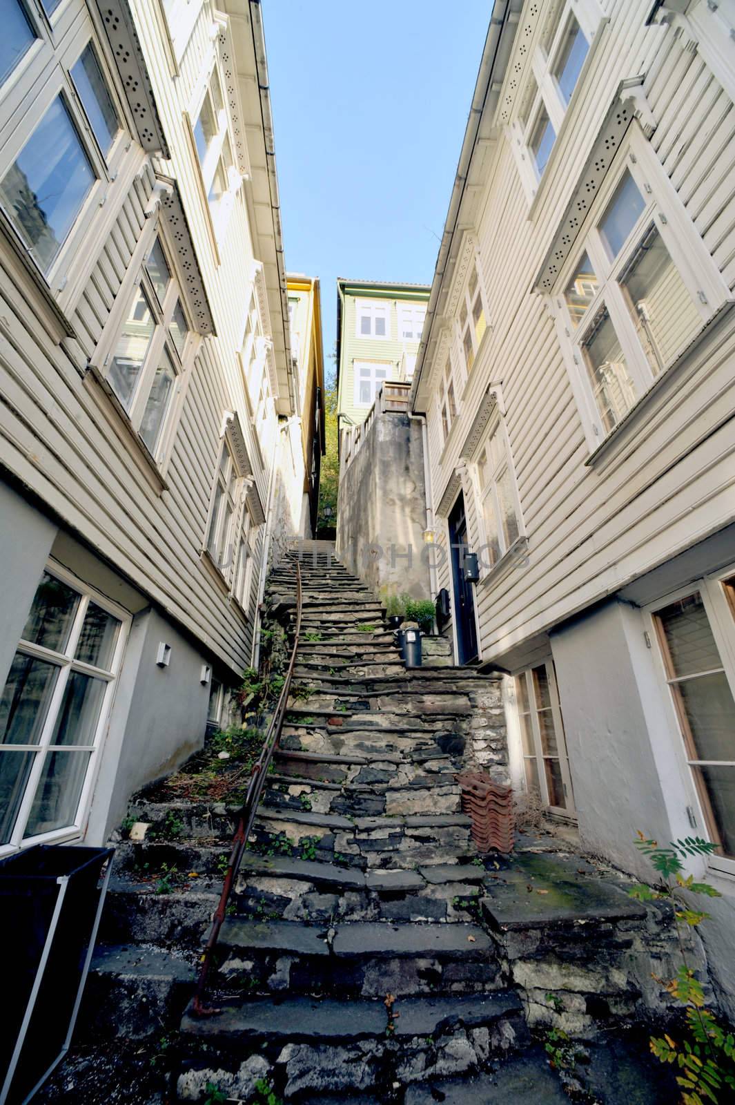 Wooden houses in an ancient part of the city of Bergen