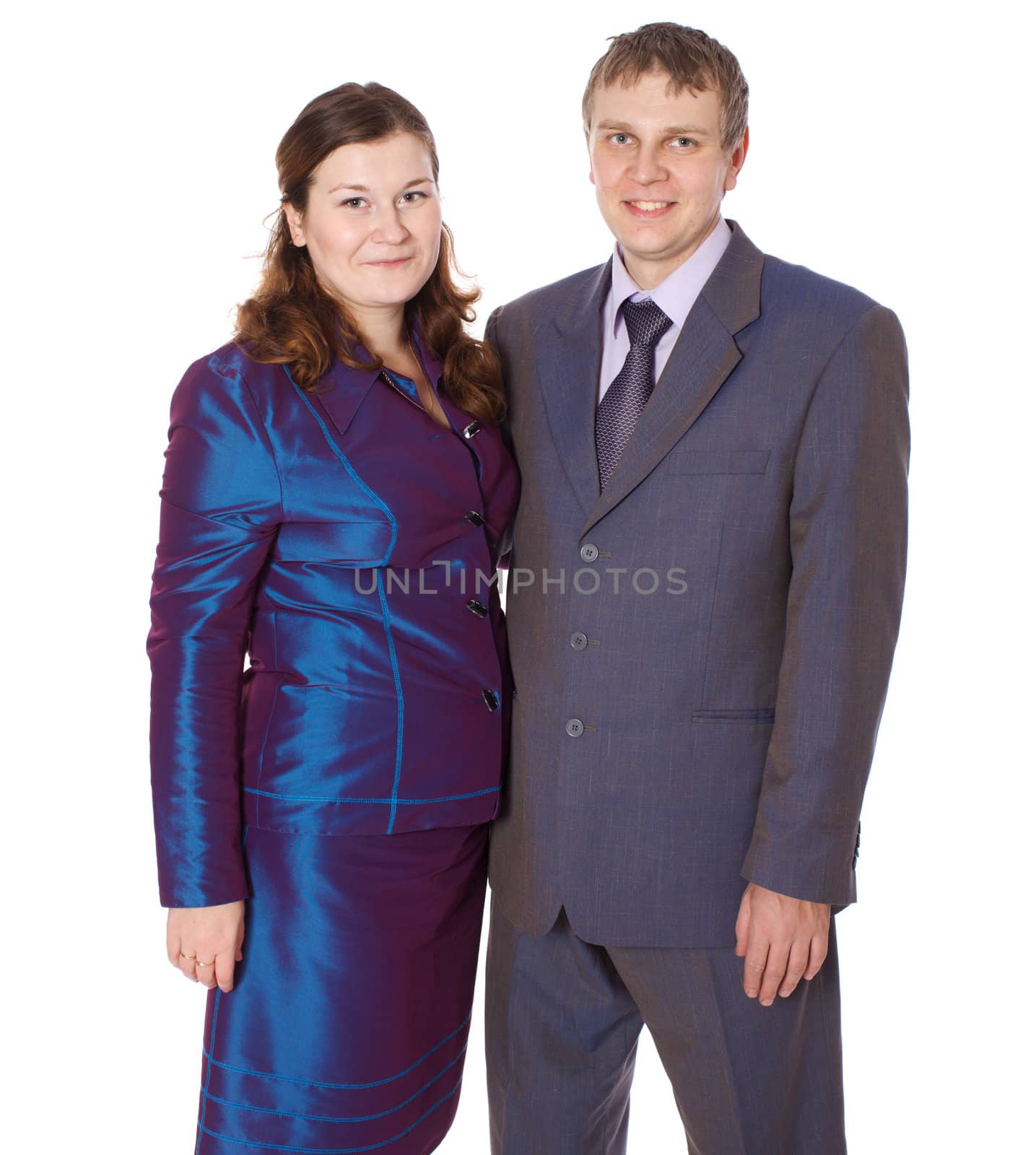 Middle age couple holding together isolated on white