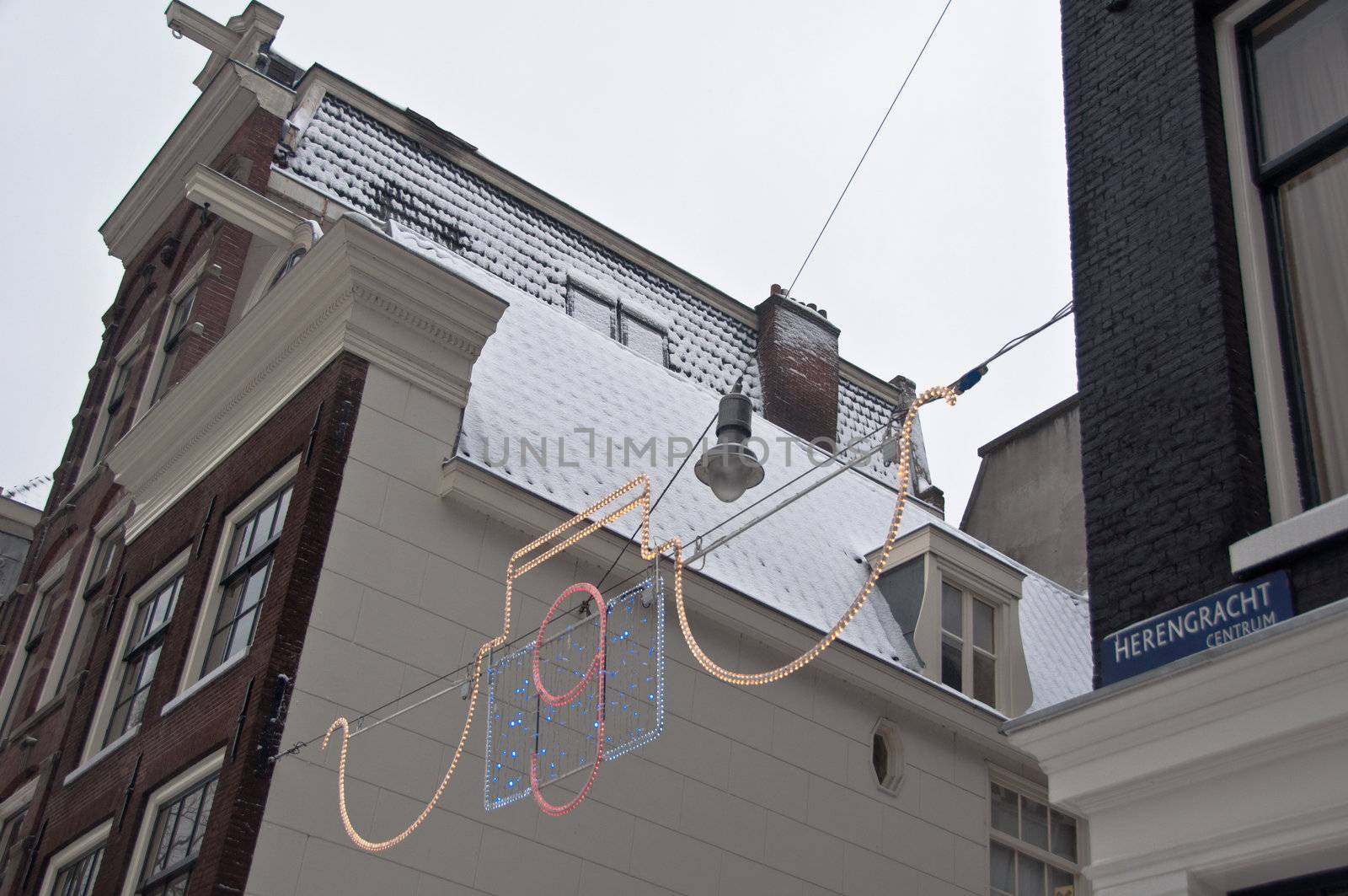 christmas street lighting in famous Herengracht street, Amsterdam, the Netherlands