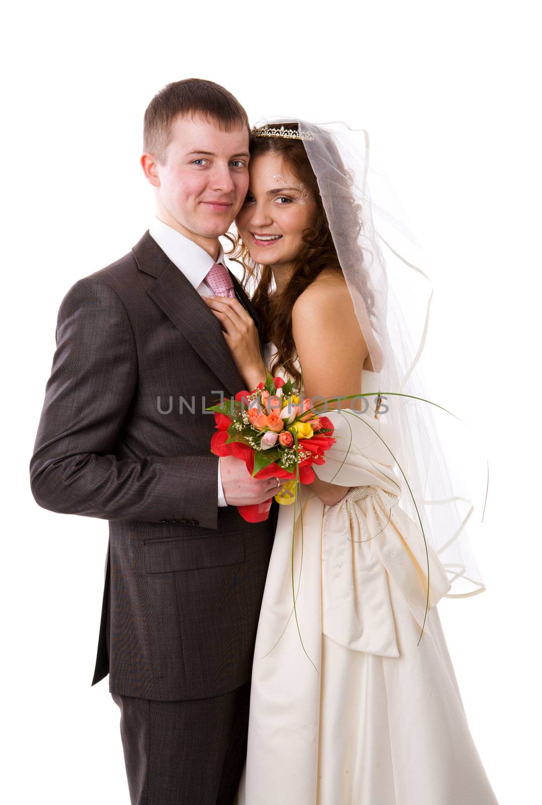 Portrait of Happy New Married couple isolated on white
