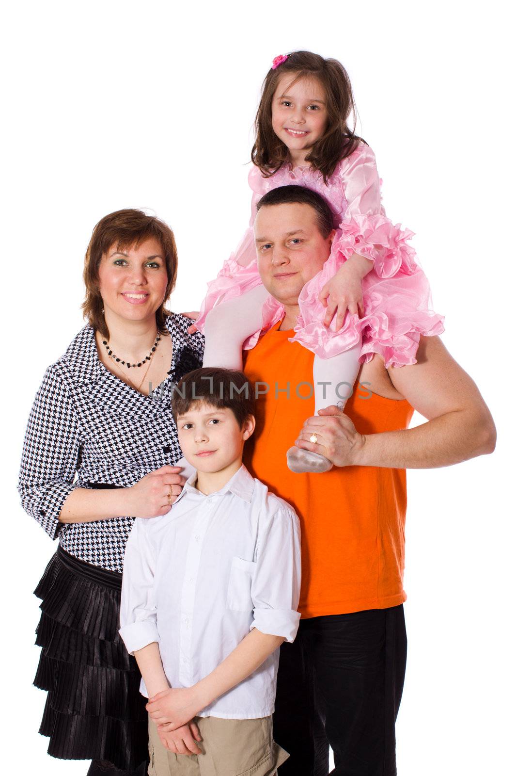 Happy Family posing together isolated on white