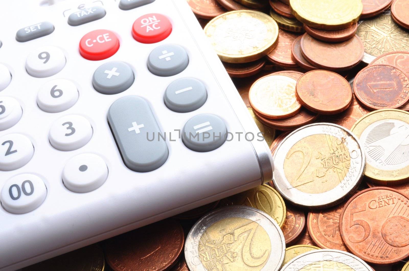 calculator and euro money showing accounting or finance concept