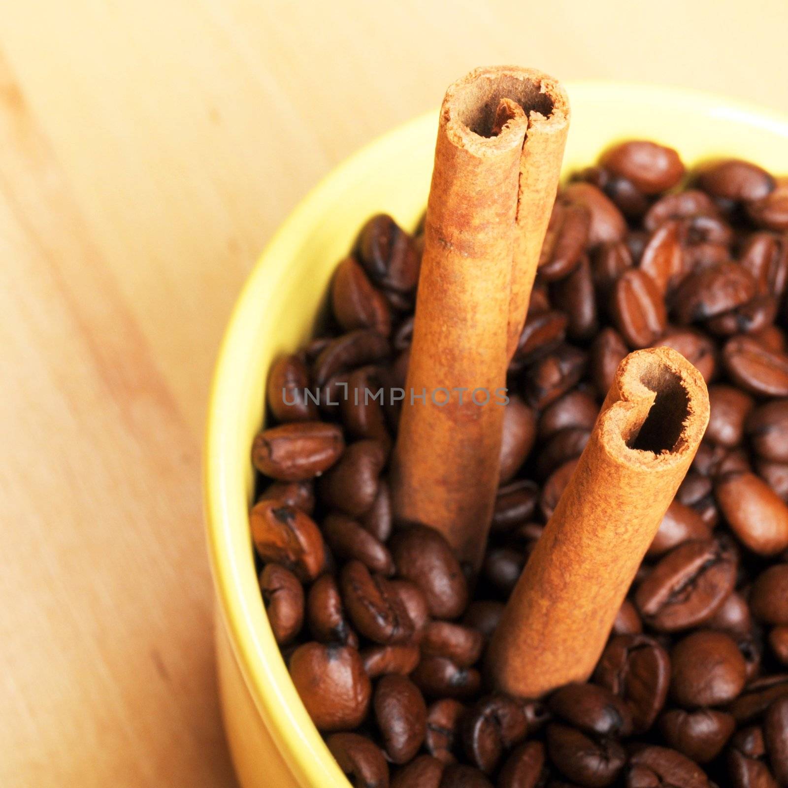 cinnamon and coffee showing food concept with copyspace