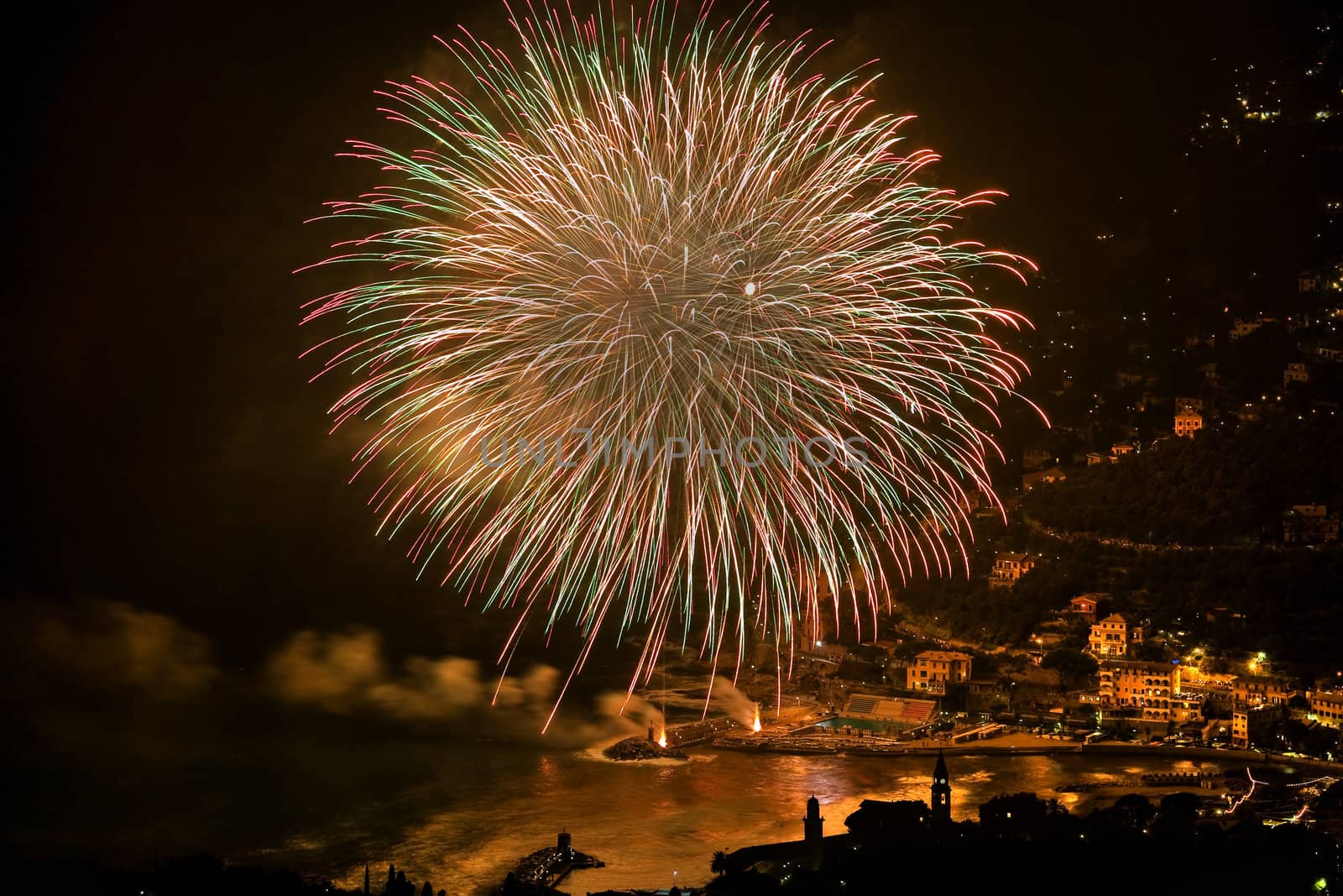 fireworks in Recco during 8th september celebrations. Photo processed with HDR technique