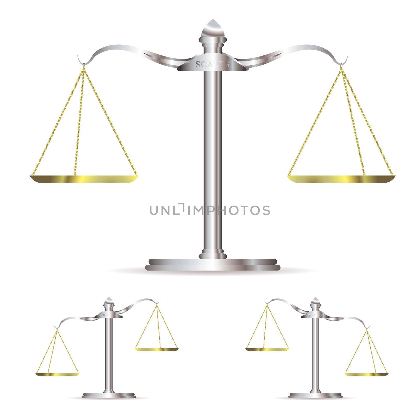 Scales of justice in level up and down position with gold chains