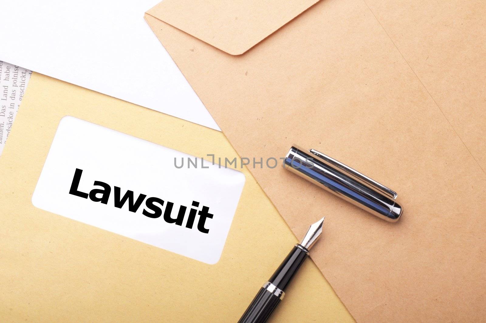 legal law or lawsiut business concept with envelope and word