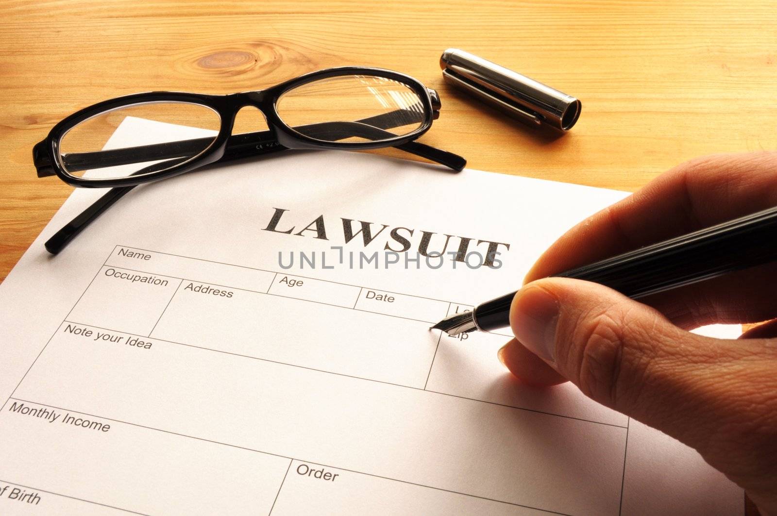 lawsuit form or document in business office