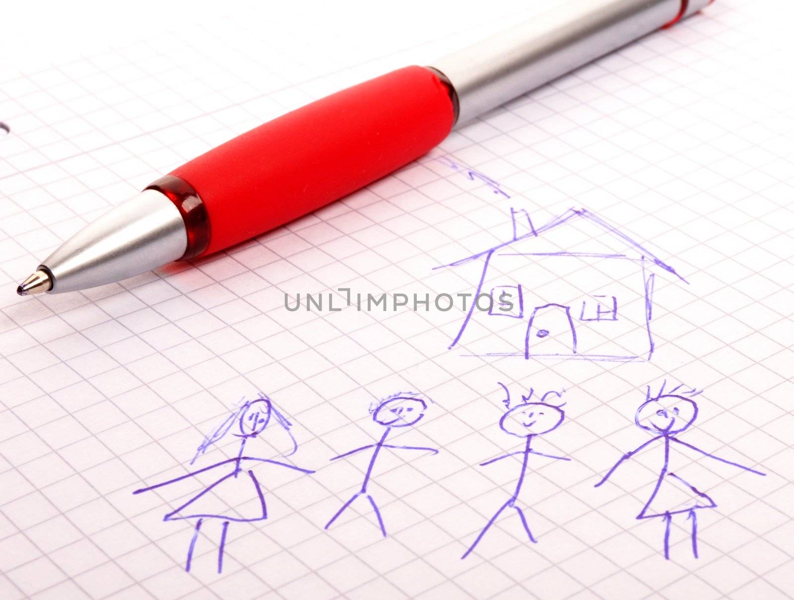 real estate concept with young family and house drawing
