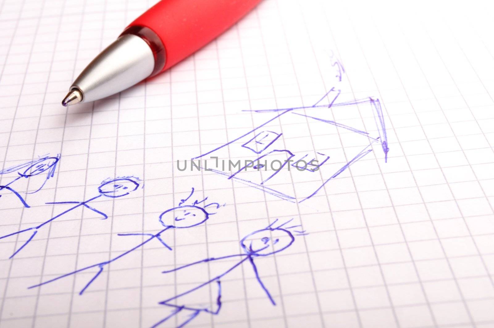 real estate concept with young family and house drawing