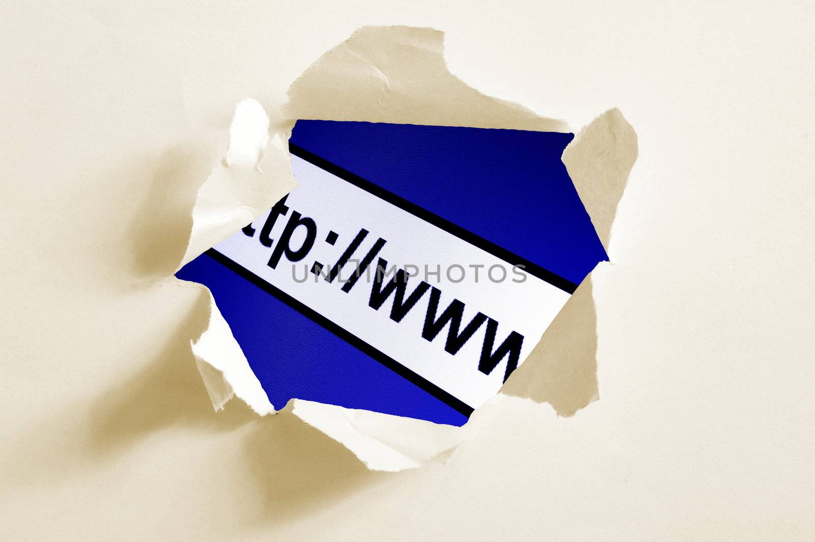 internet concept behind hole in blank paper