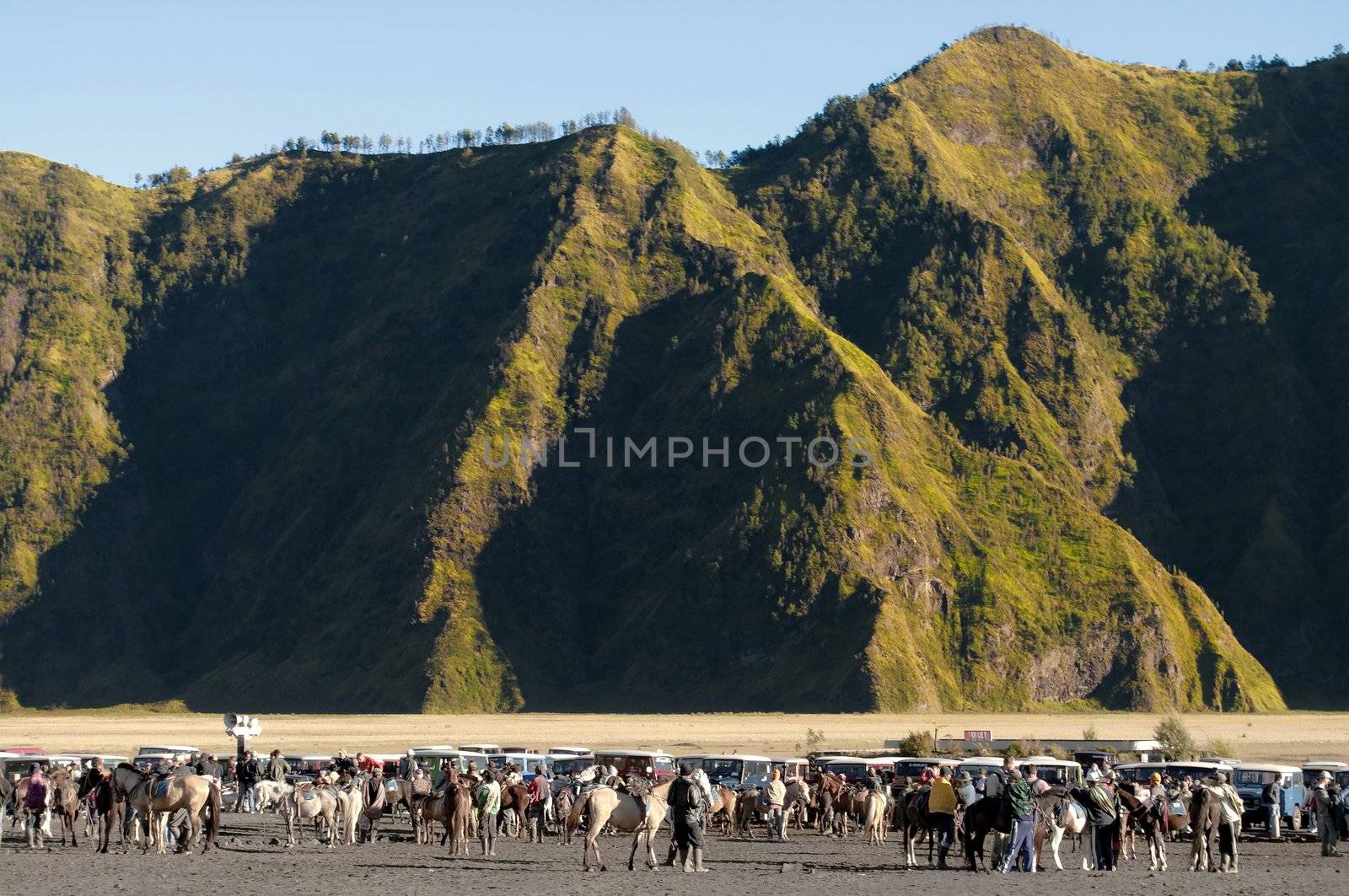 Horseback riders riding for a mountain trip