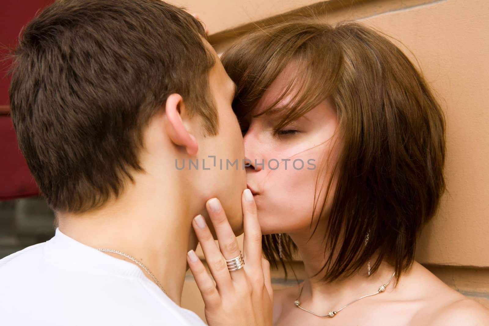 Happy young couple spending time together outdoors