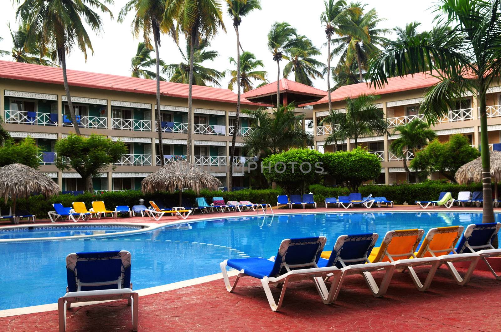 Swimming pool and accommodation at tropical resort