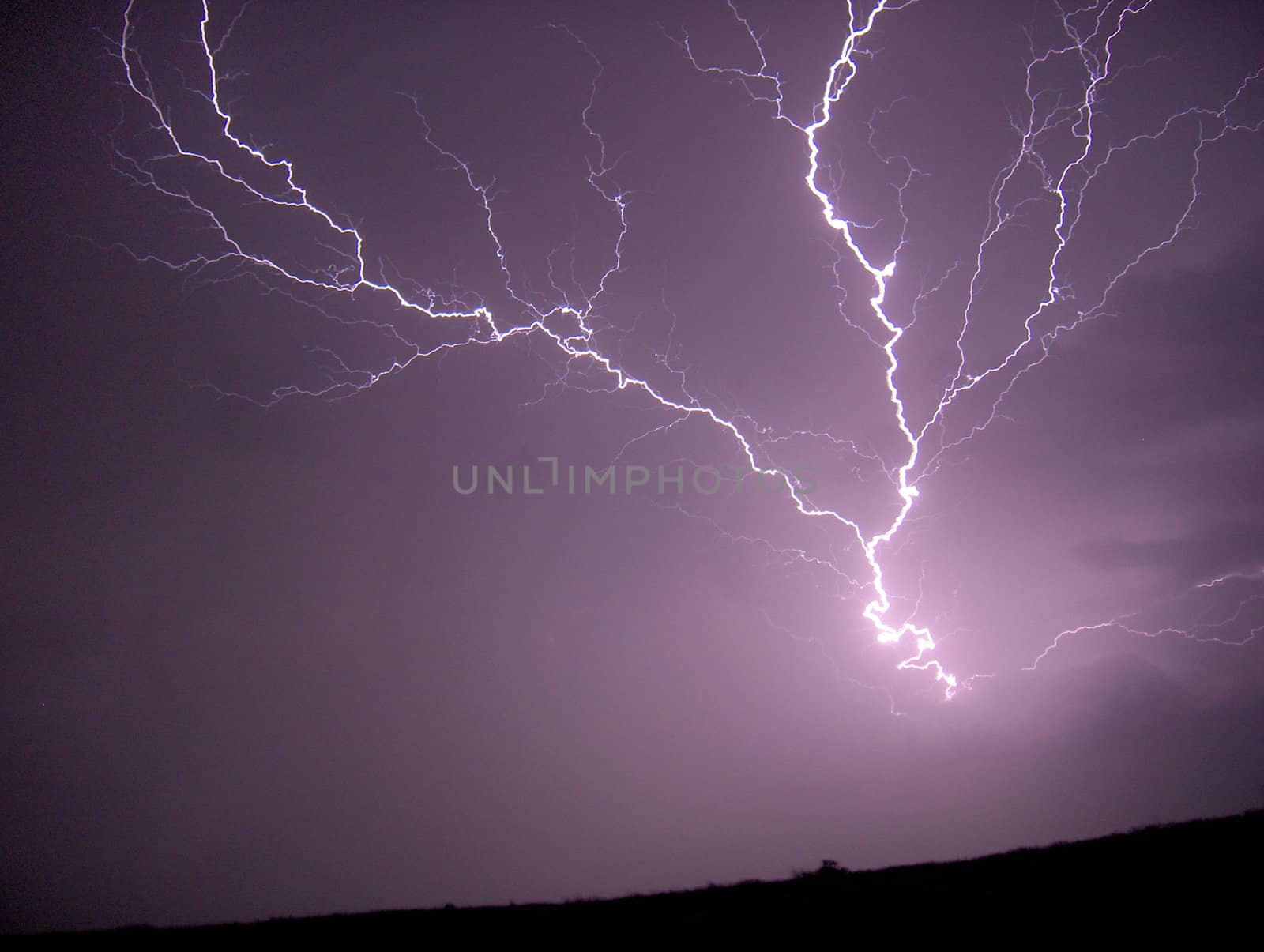 A lightning strike, taken at night.