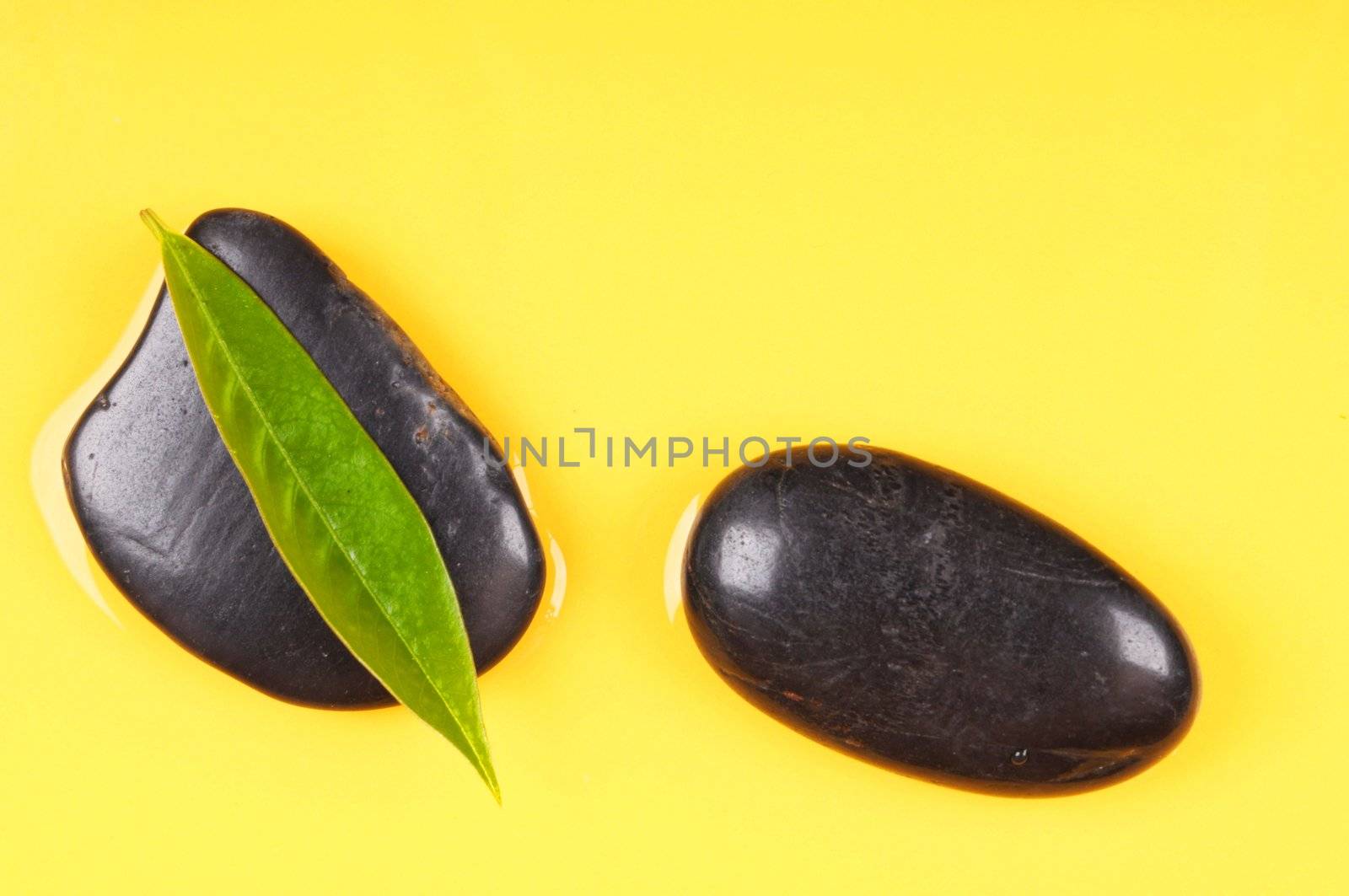 spa or zen still life with stone leaf and copyspace
