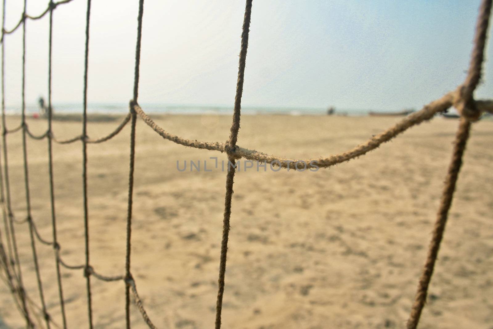 close view of a Volleyball net on a Goa beach, Arambol