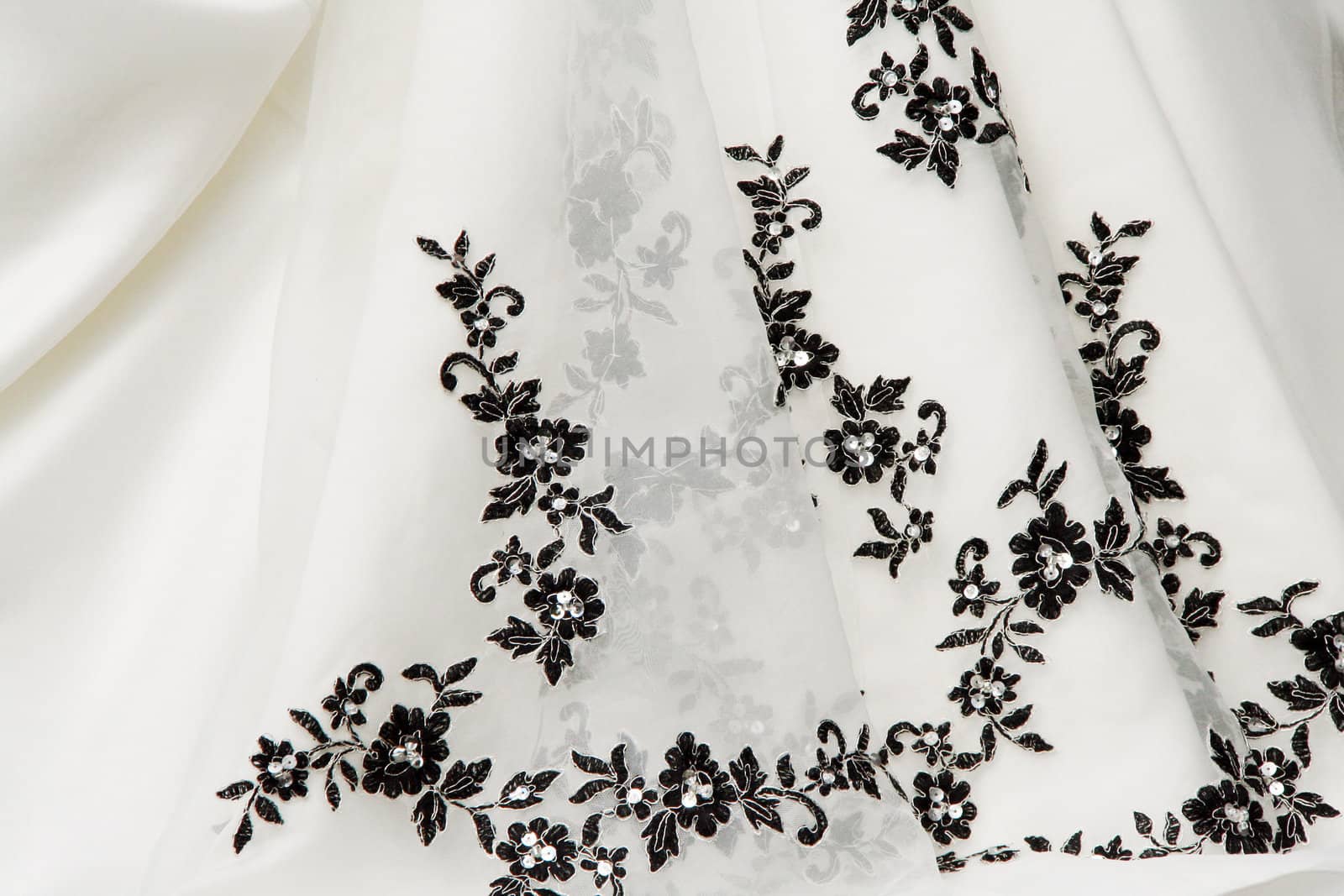 Close up of a white bride dress