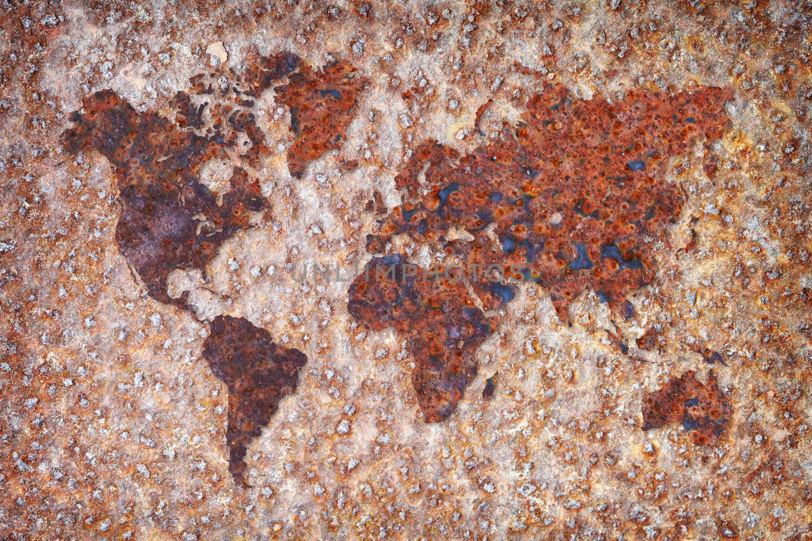 World map - corrosion stains on metal by pzaxe