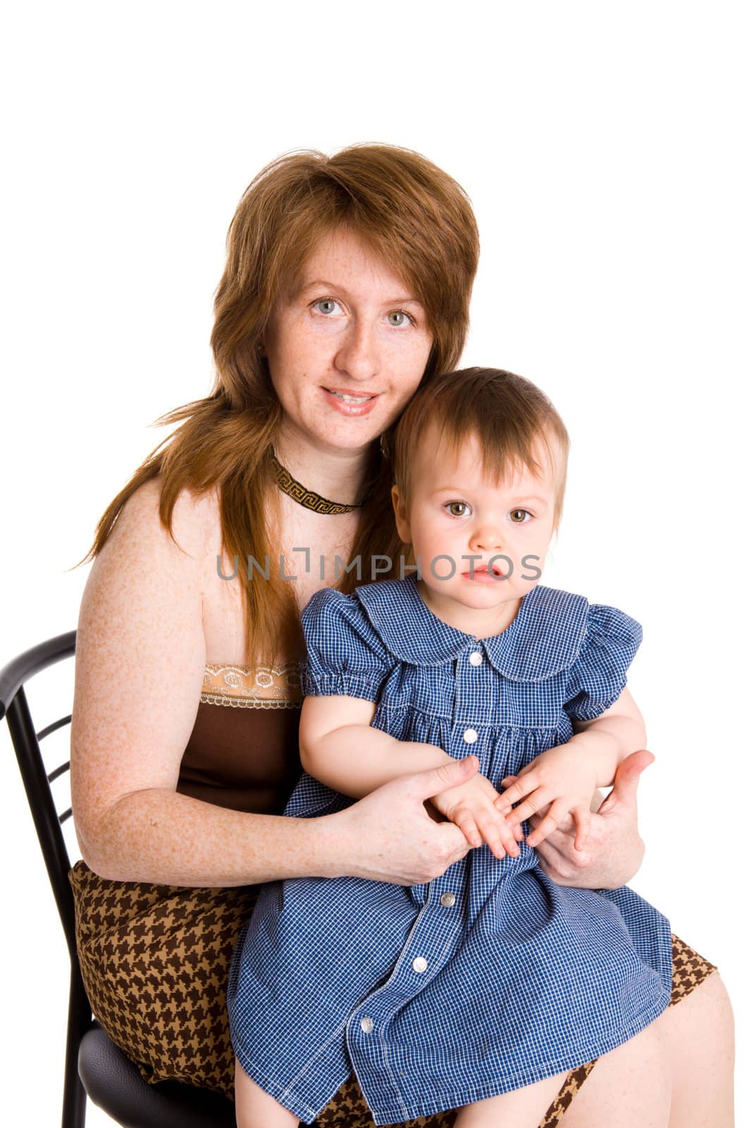 Mother an daughter posing together isolated on white