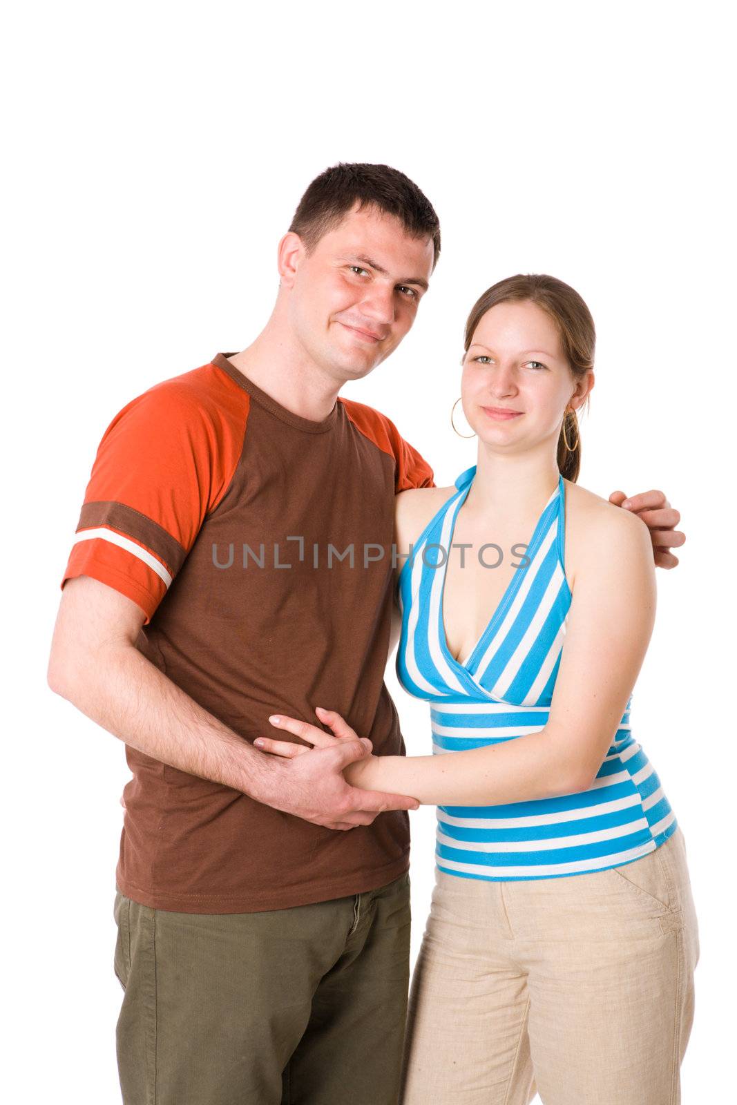 Close up portrait of Happy Couple isolated on white