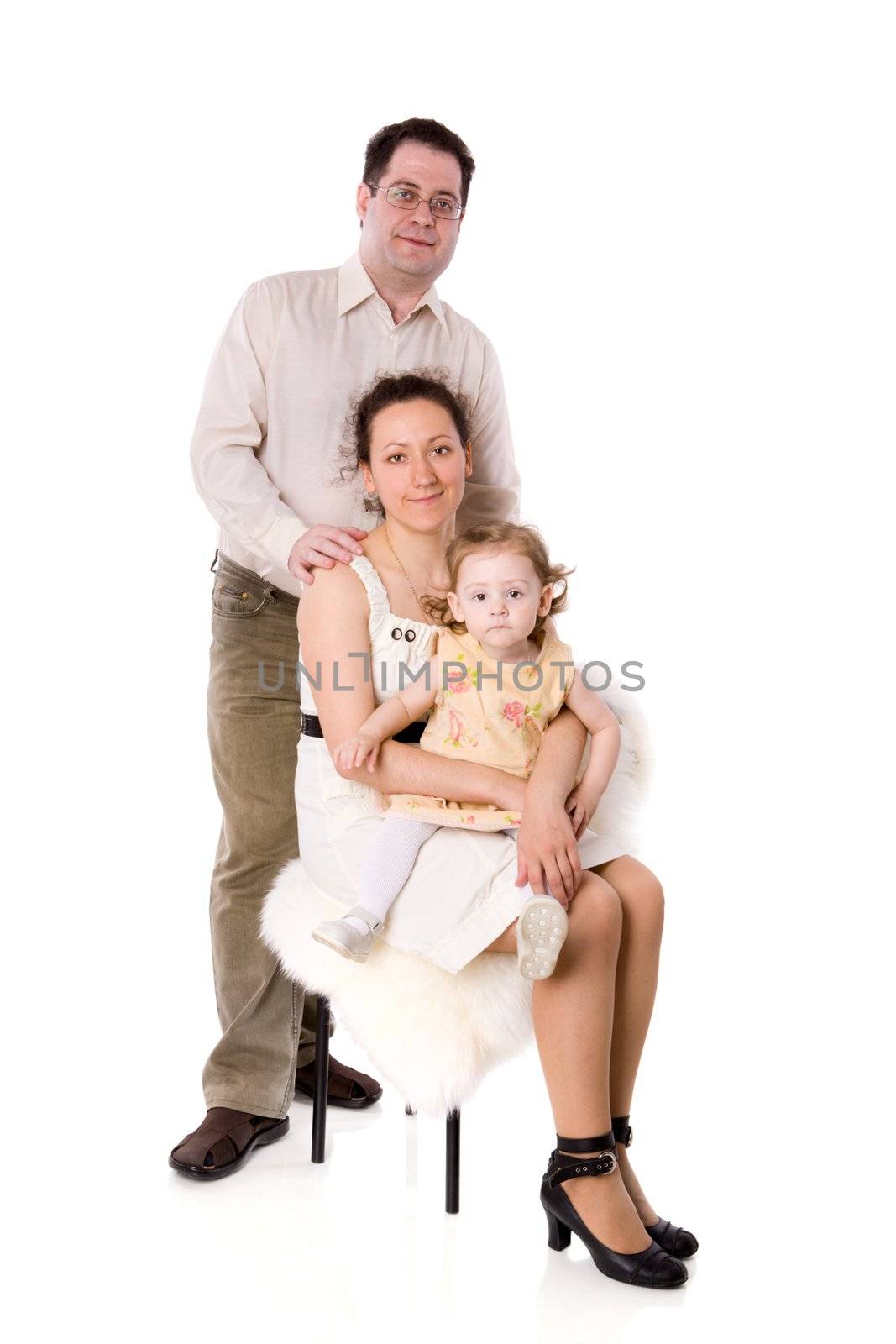 Happy Family with daughter together isolated on white