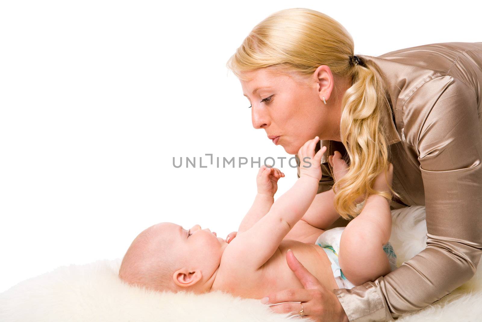 Mother with child happy together isolated on white