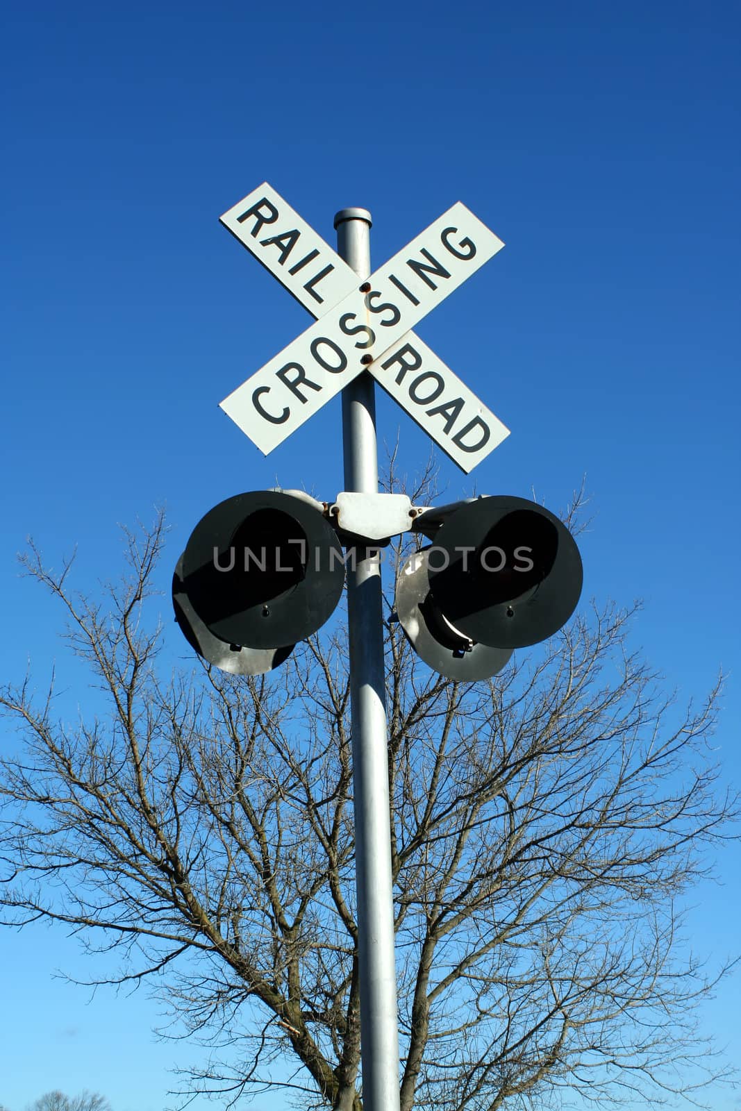 A railroad crossing sign