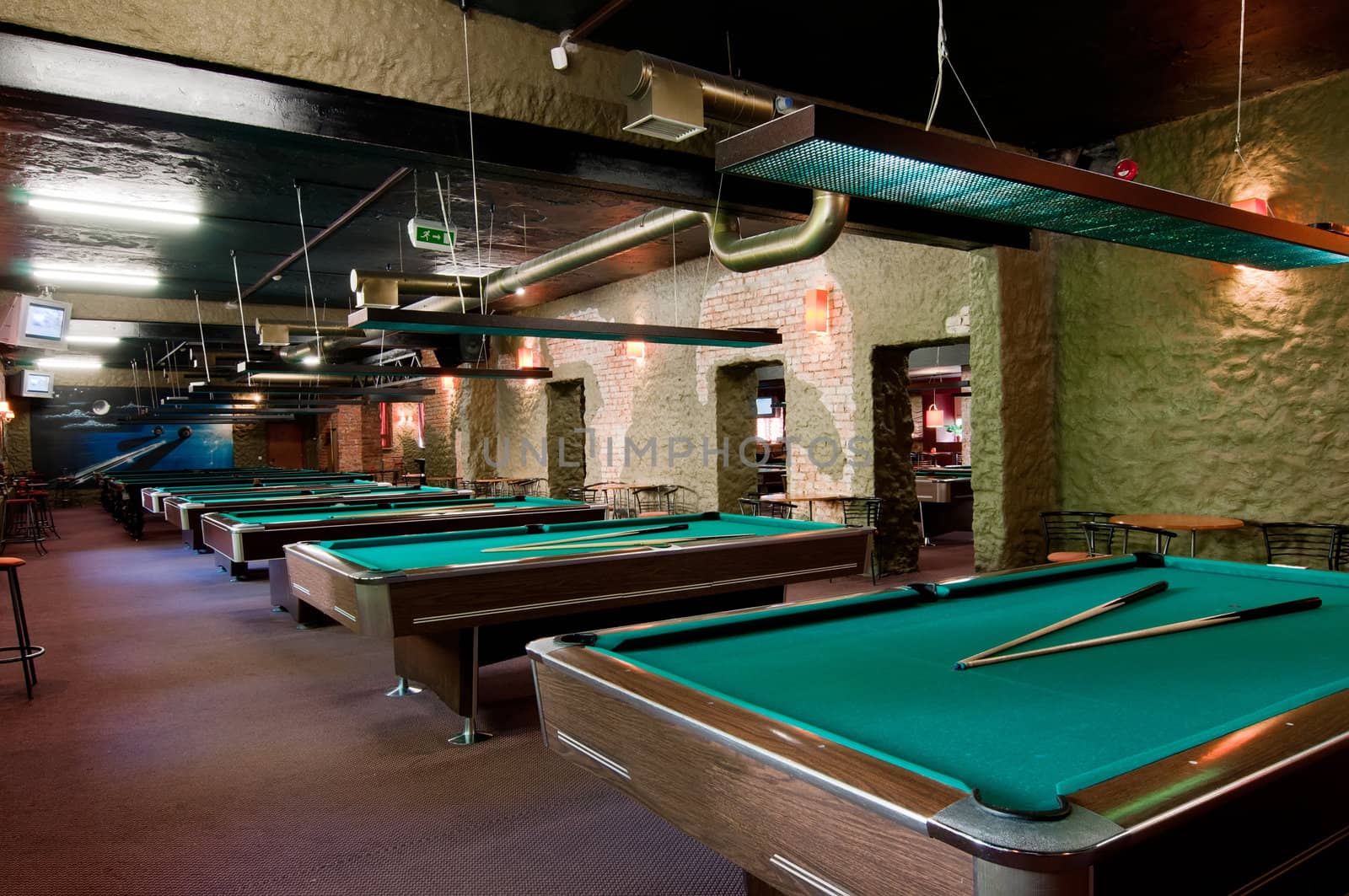 Shot of billiard room with tables, interior