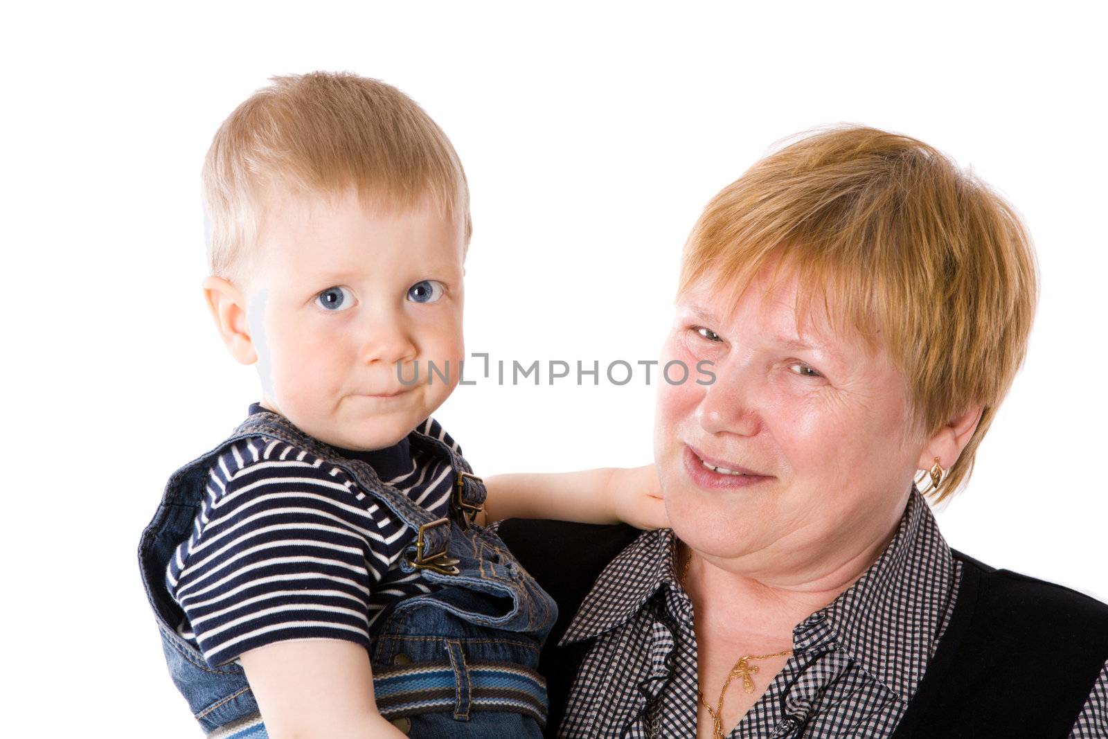 Grandmother and grandchild together isolated on white