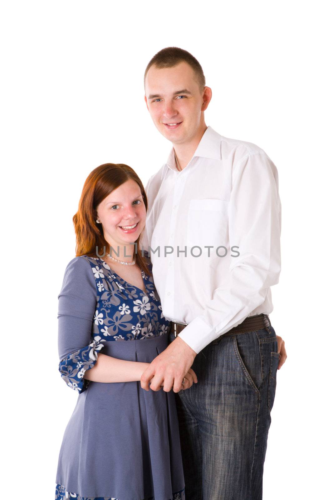 Happy married Couple smiling isolated on white