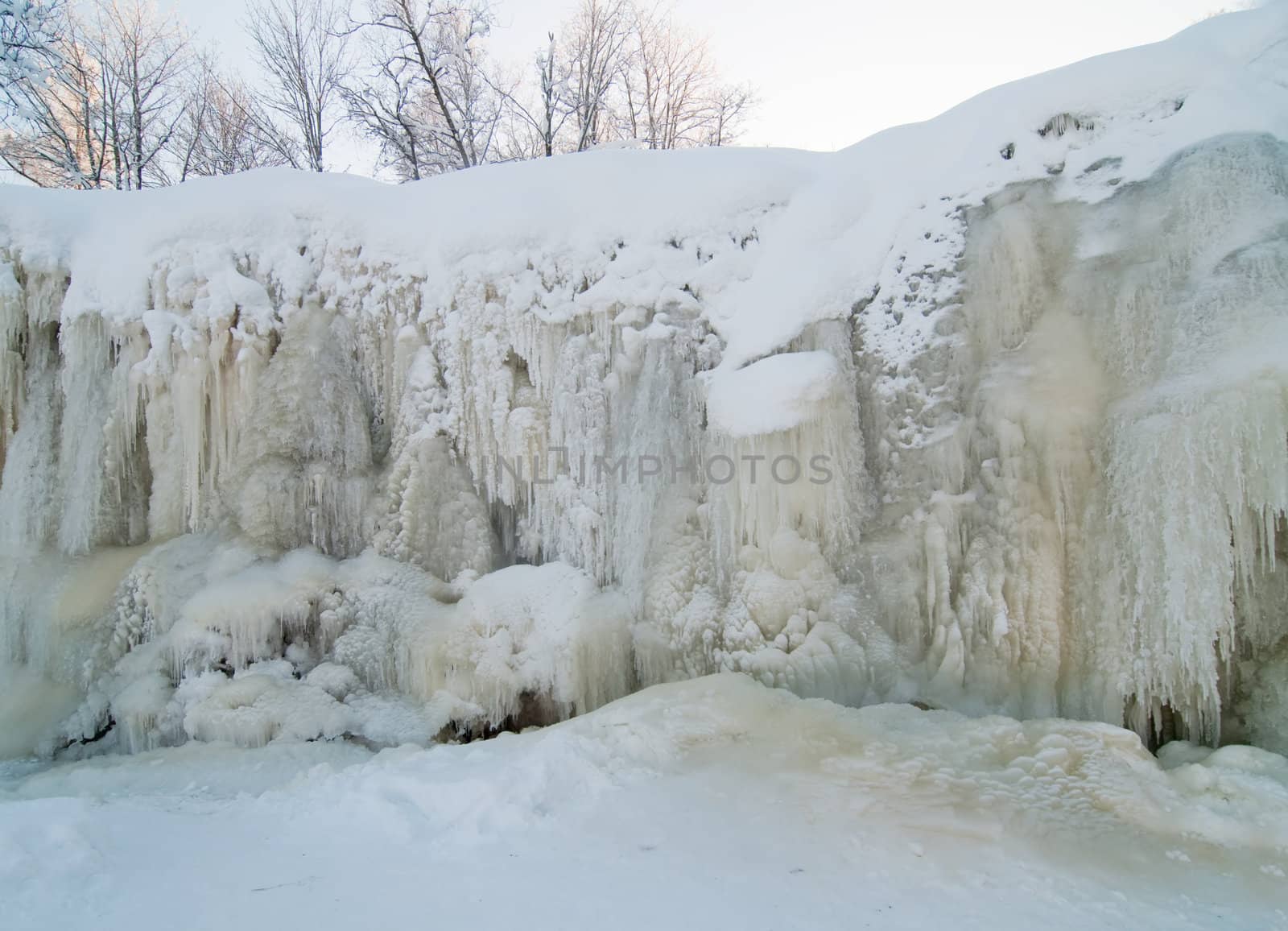 Shot of beautiful frozen waterfall in north