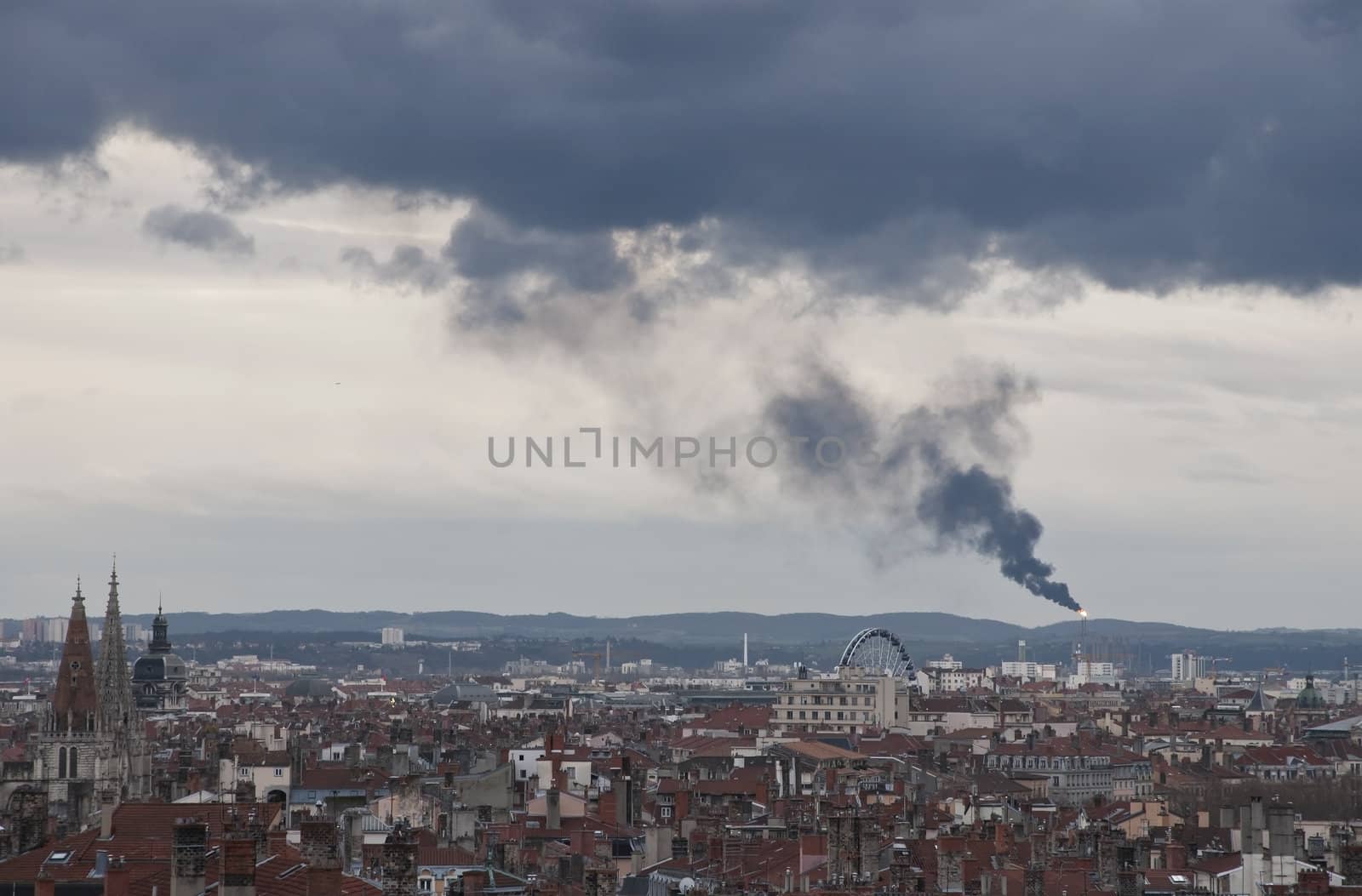 Big dark smoke of Feyzin refinery above Lyon city by shkyo30