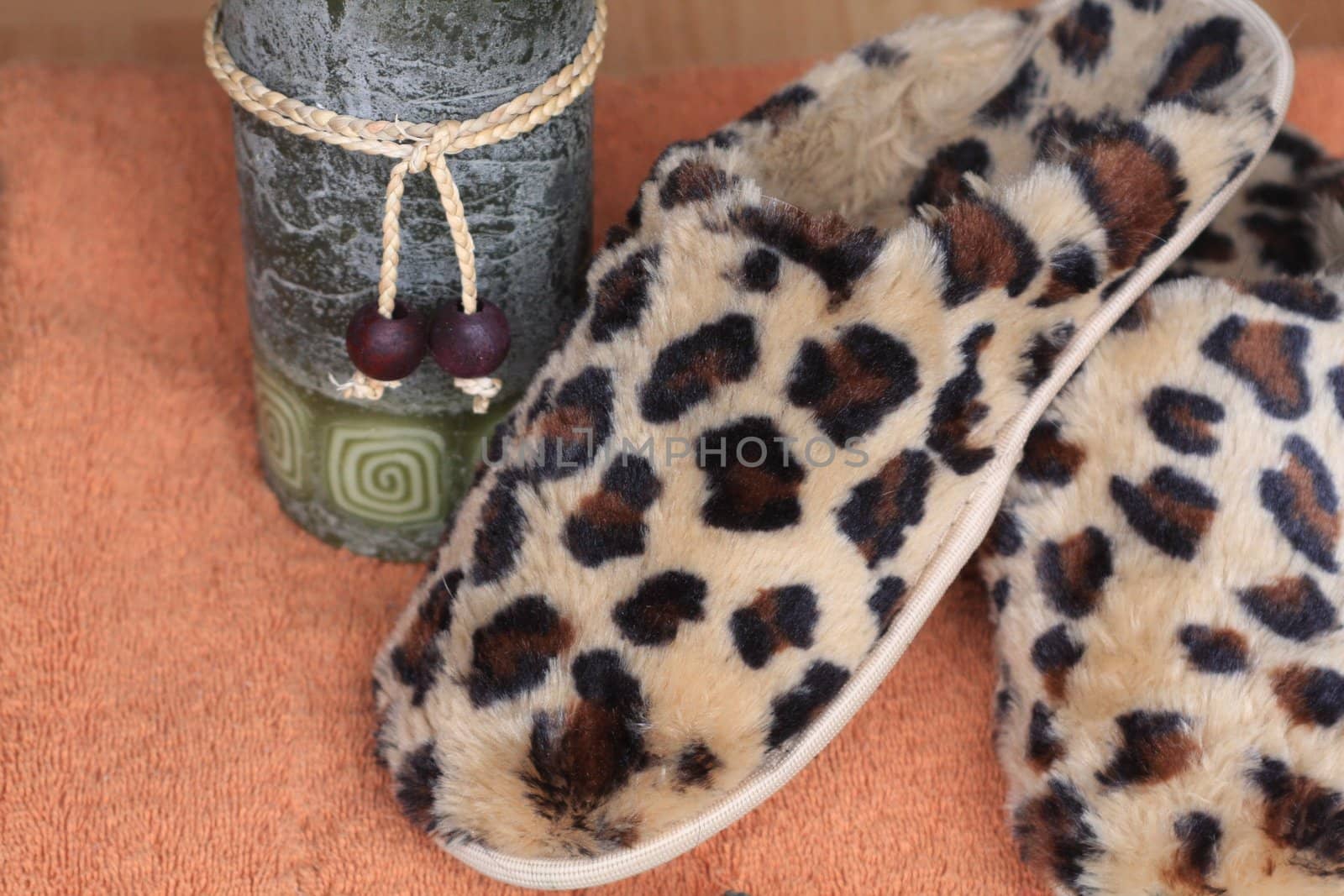 Leopard Print Spa Slippers and Candle by knktucker