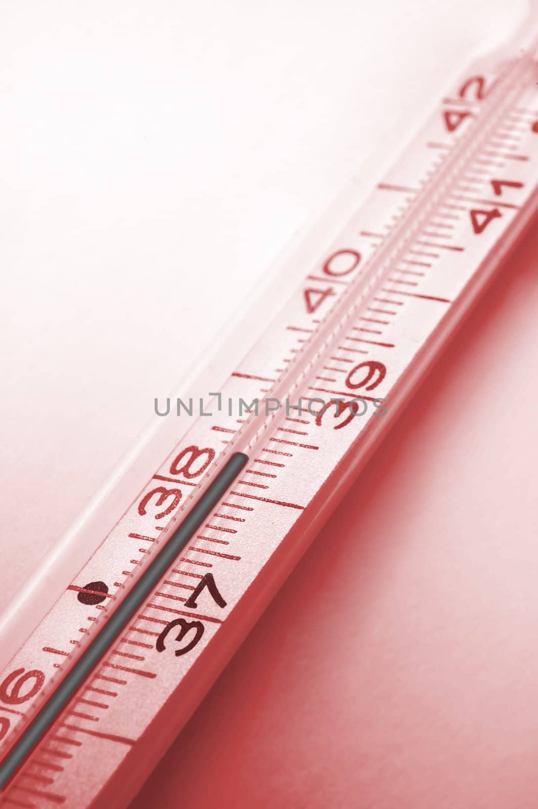 red colored picture of clinical thermometer, high temperature