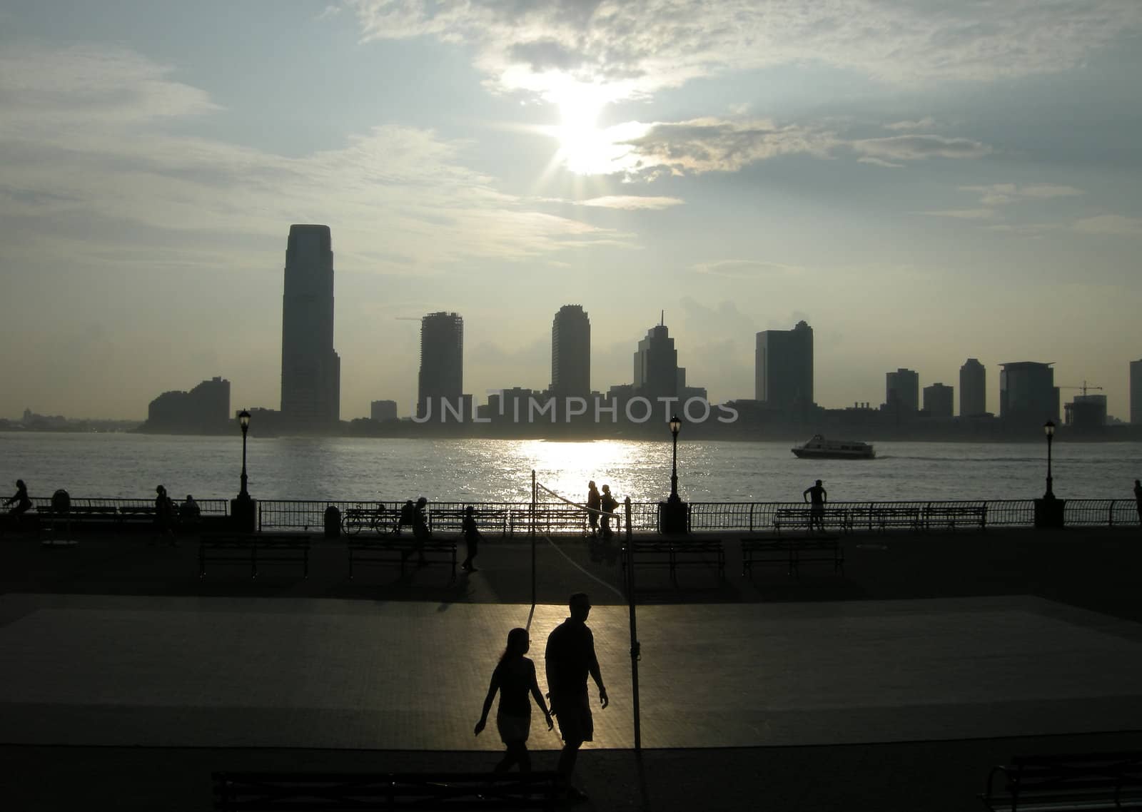 view from Manhattan, Jersey City building silhouettes in background