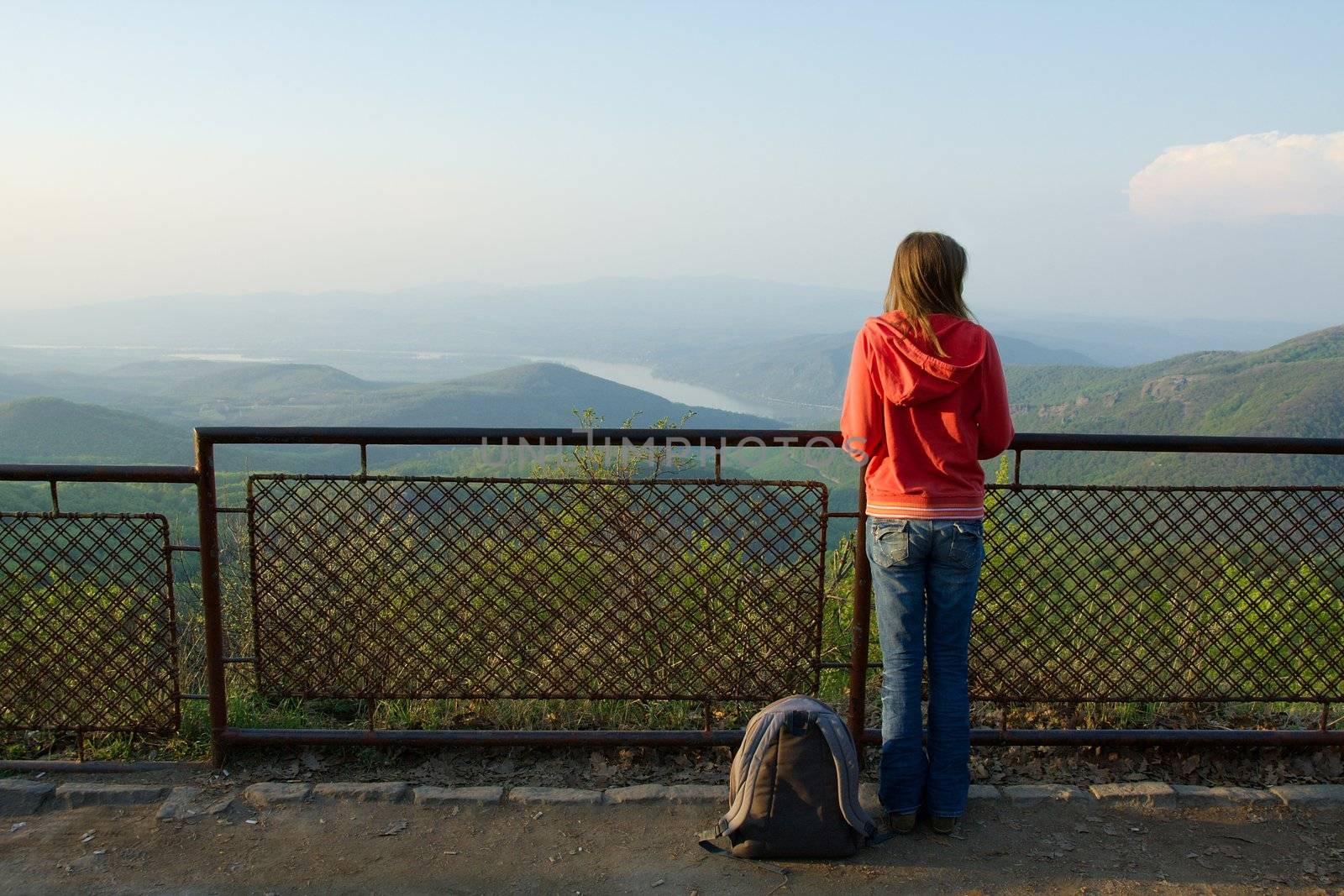 Girl enjoying the view on the landscape
